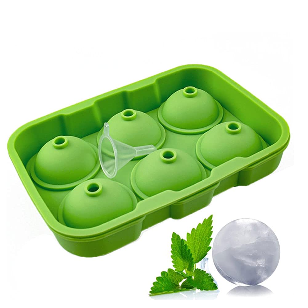 SHXITAYNB 6-Hole Silicone Ice Ball Mold with Lid & Funnel - Reusable Ice Cube Tray for Whiskey, Cocktails & Wine - BPA-Free Freezer Safe Ice Maker (4 Pack, Green) - Perfect for Home Bars, Parties & Beverage Chilling