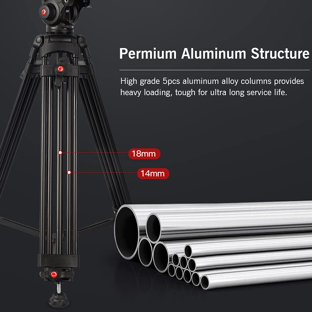 Professional Aluminum DSLR Camera Tripod Stand 1.8m/6ft - Heavy Duty 8KG Payload with Panoramic Hydraulic Damping Head - Universal 1/4 & 3/8 Screw Mount for DSLR/SLR Cameras - Perfect for Outdoor Photography, Travel Vlogging & Studio Shooting