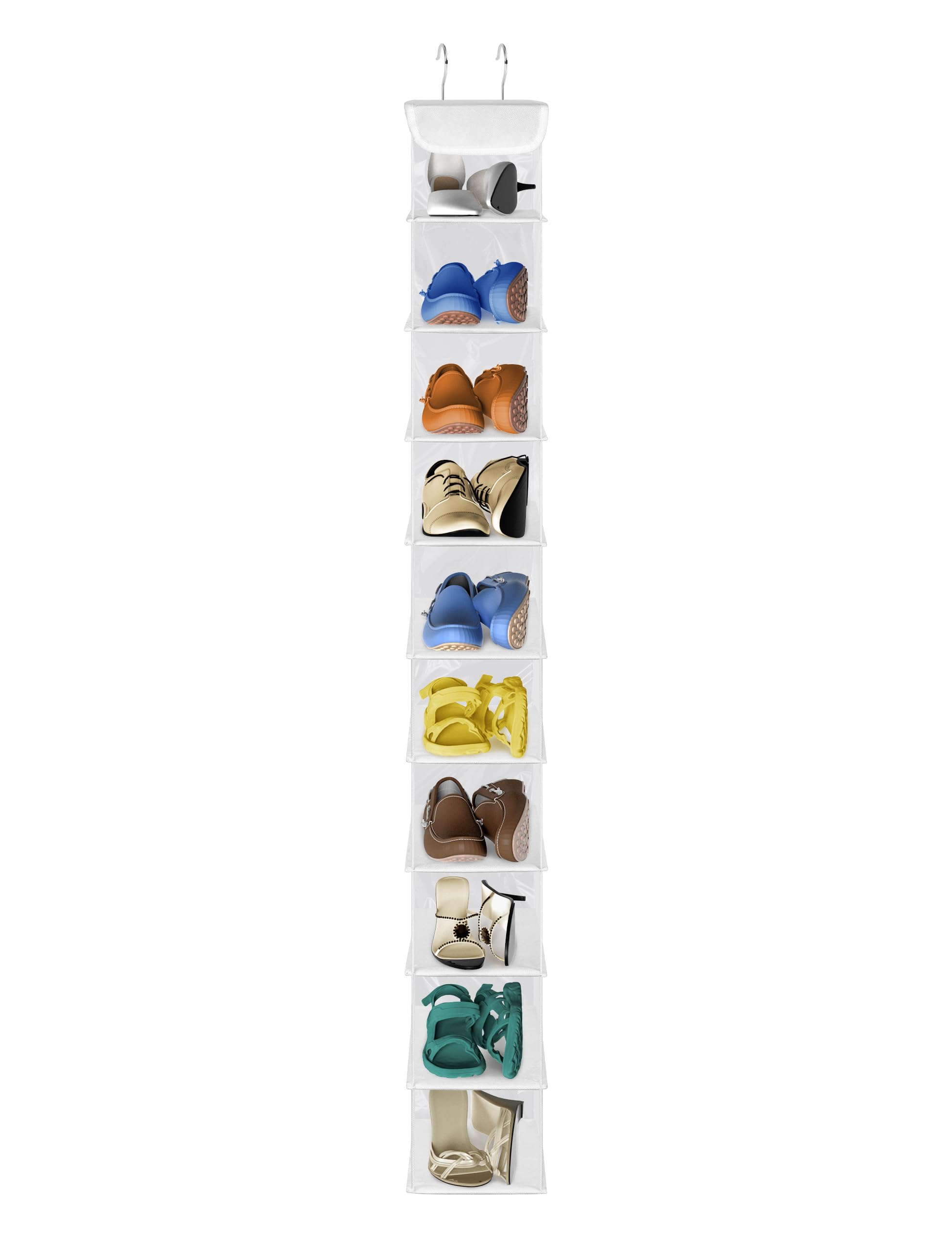 Libeder 10-Shelf Hanging Shoe Organizer with 6 Mesh Side Pockets - Space-Saving Closet Storage for Shoes, Accessories & More - Perfect for Bedroom, Dorm, Entryway Organization
