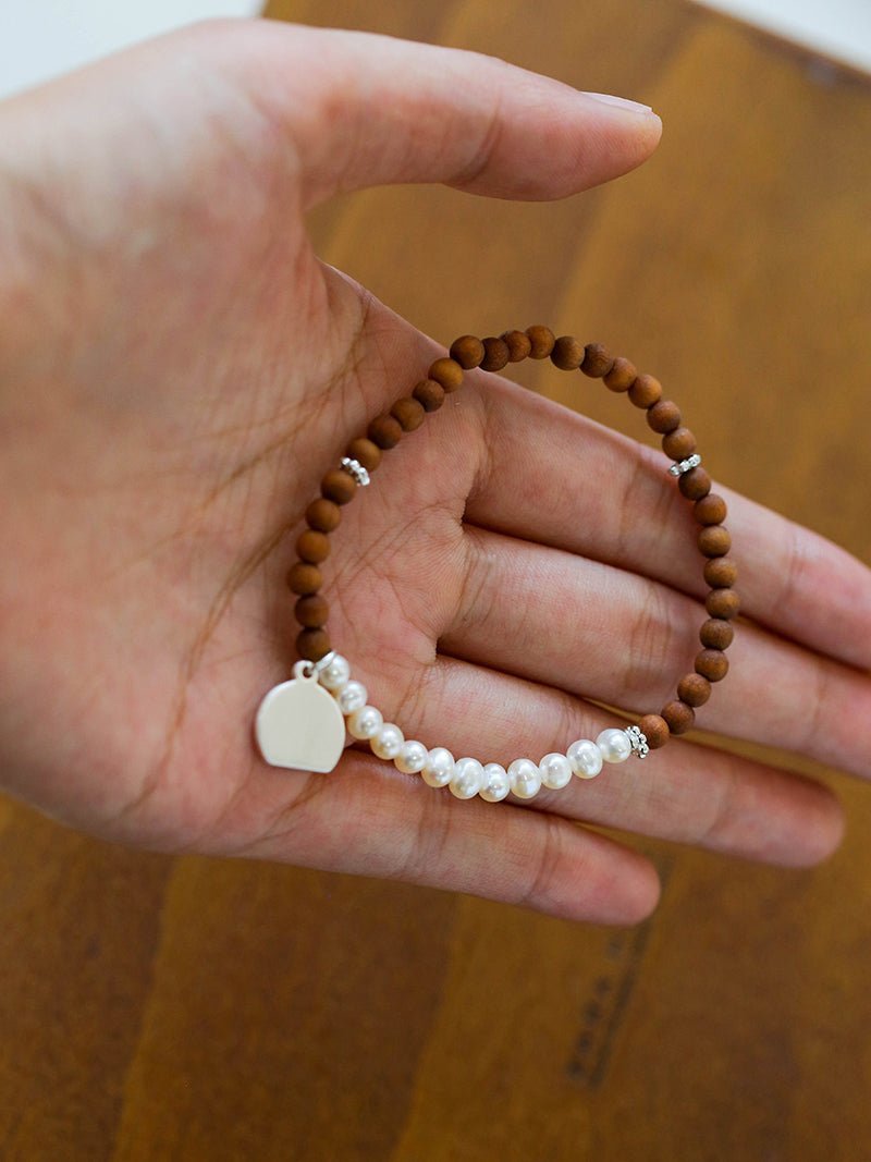 Barbie Sandalwood Freshwater Pearl & Agate Stretch Bracelet for Women - Elegant Boho Beaded Jewelry for Party, Wedding & Everyday Wear