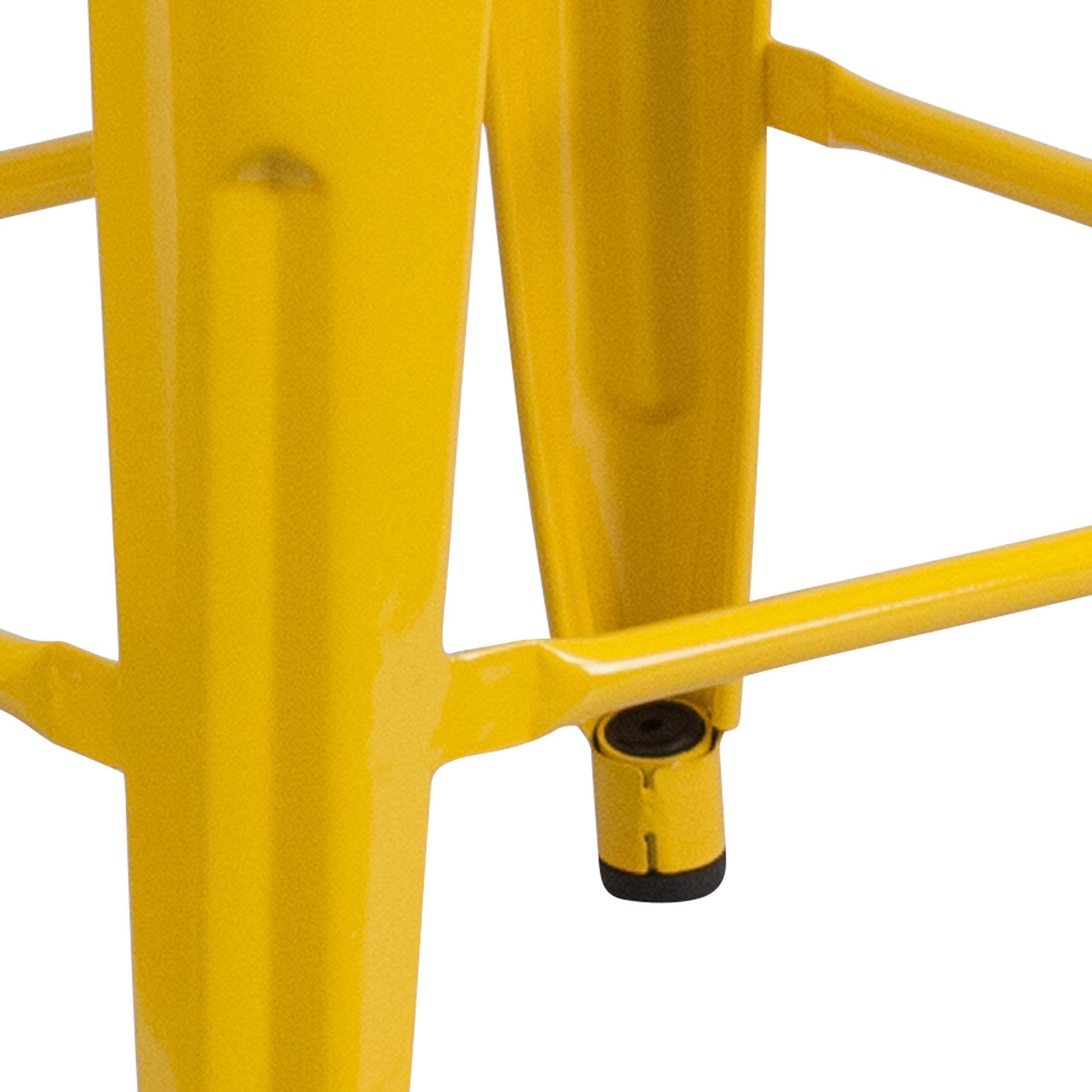 EMMA + OLIVER 24 Inch Backless Yellow Metal Bar Stool with Wooden Seat - Perfect for Kitchen Islands, Breakfast Bars & Small Spaces