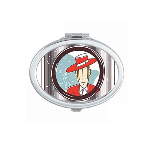 DIYthinker Red Spanish Illustration Portable Folding Mirror - Double-Sided Hand Mirror for Makeup, Travel, and Home Decor