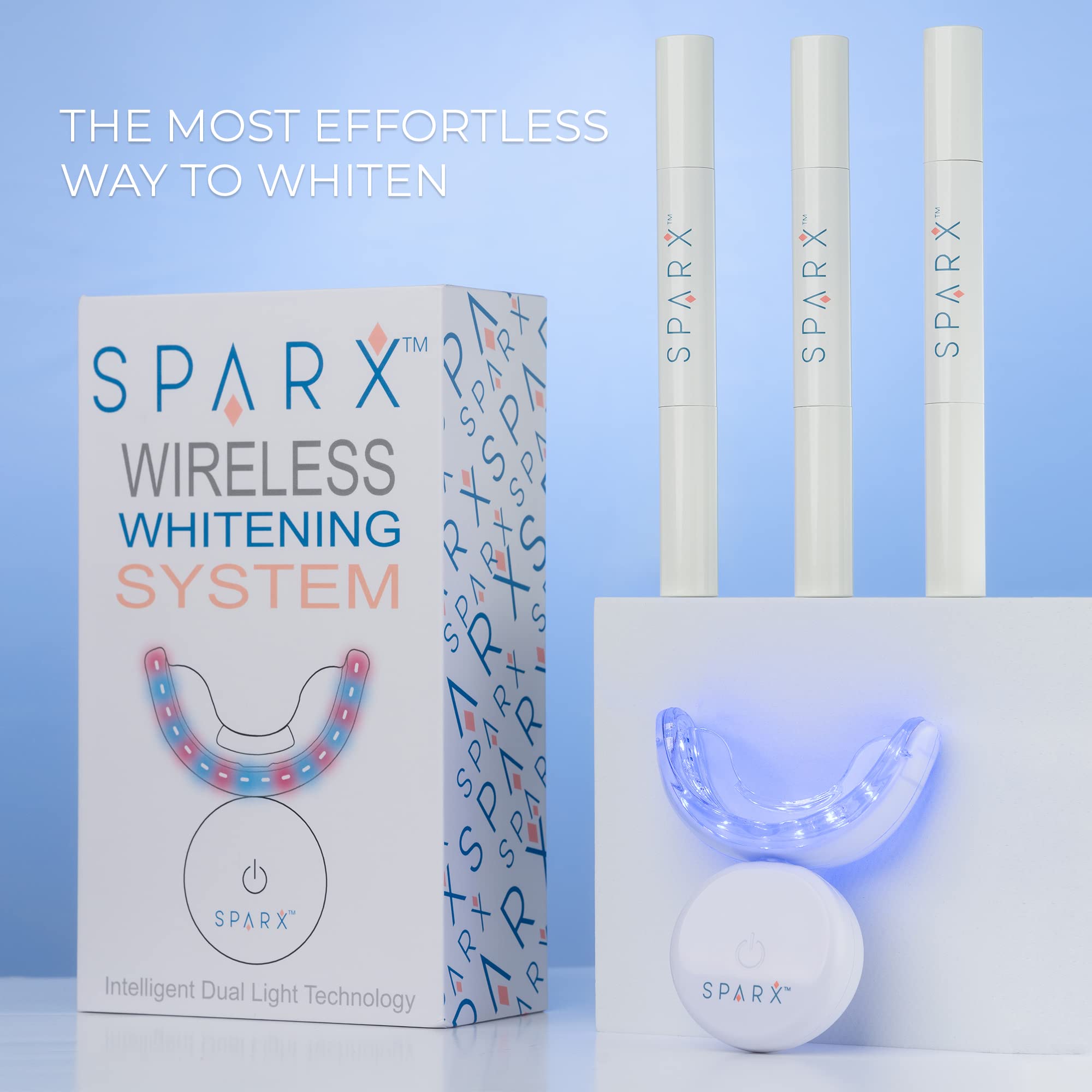 SPARX Wireless Teeth Whitening Kit with LED Light - Sensitive Teeth Whitener for Coffee, Smoking & Wine Stains Removal - Includes 3 Gel Syringes & Dual LED Mouthpiece - Long Lasting White Smile for Home Use & Travel