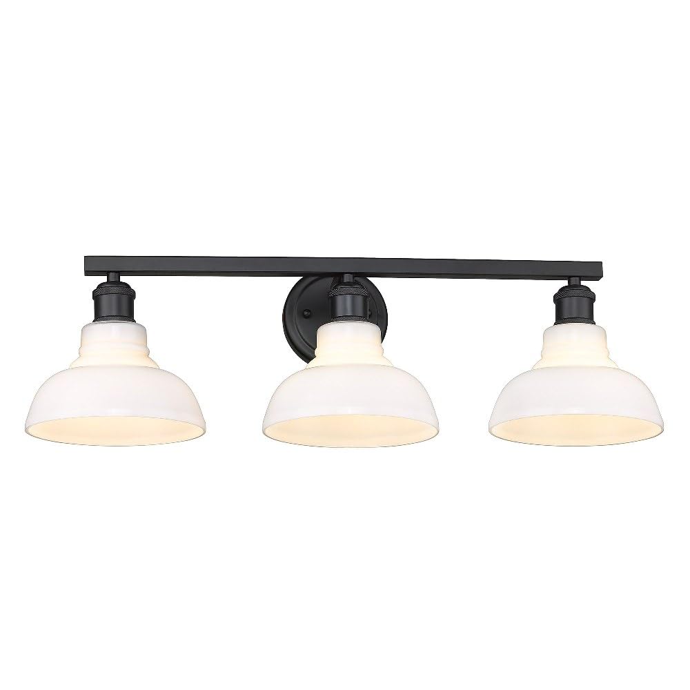 3-Light Vintage Industrial Bathroom Vanity in Matte Black with Milk Glass Shades - Perfect for Farmhouse, Loft & Industrial Style Bathroom Lighting