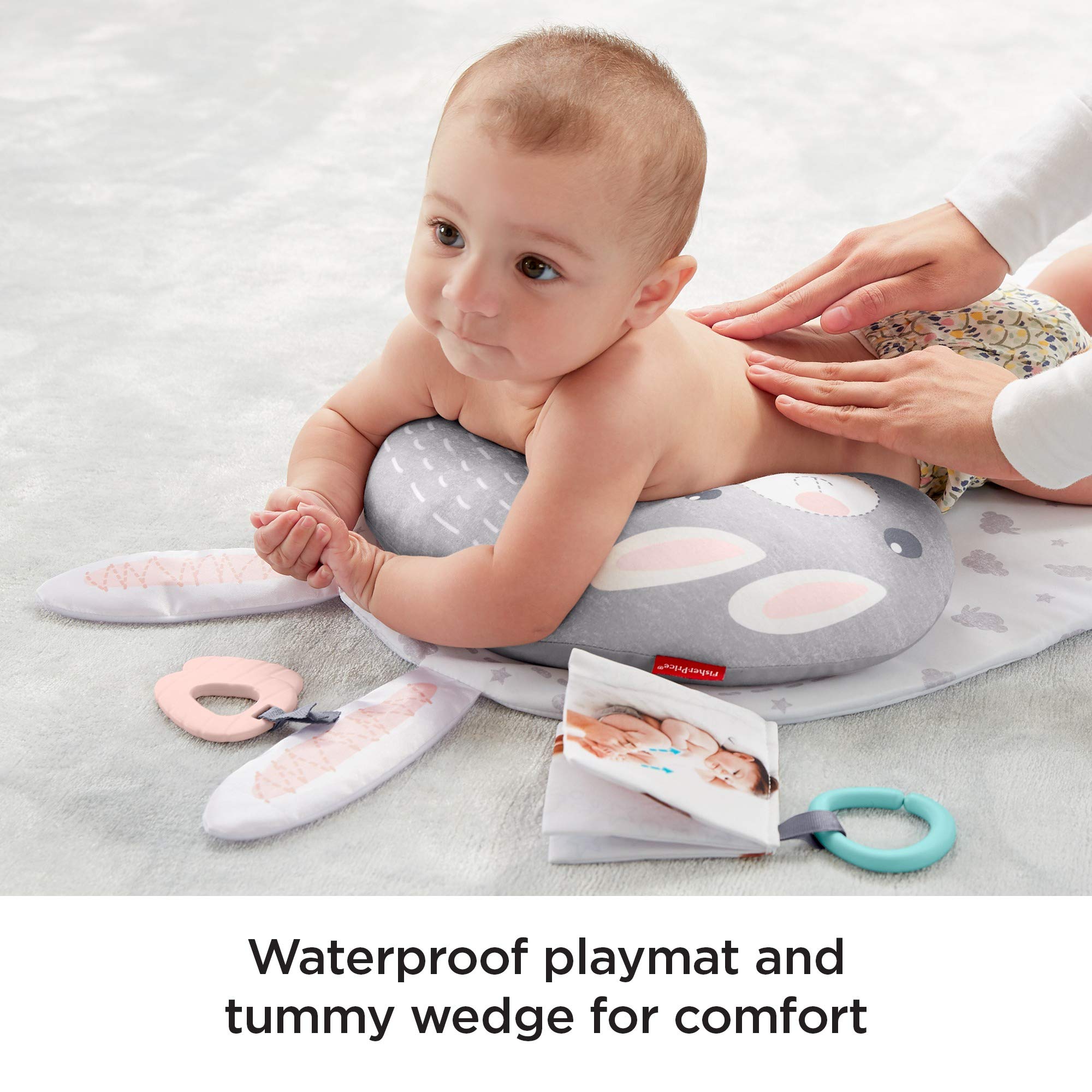Fisher-Price Baby Bunny Massage Set - Newborn Playmat & Tummy Time Wedge with Soothing Massage Guide for Infants 0-12 Months | Perfect for Relaxation, Bonding & Sensory Development