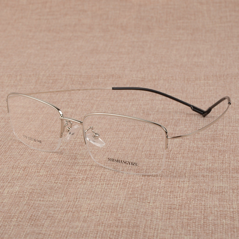 Bclear Men's Eyeglasses - Large Frame Titanium Alloy Semi-Rimless Glasses S879 for Business & Casual Wear