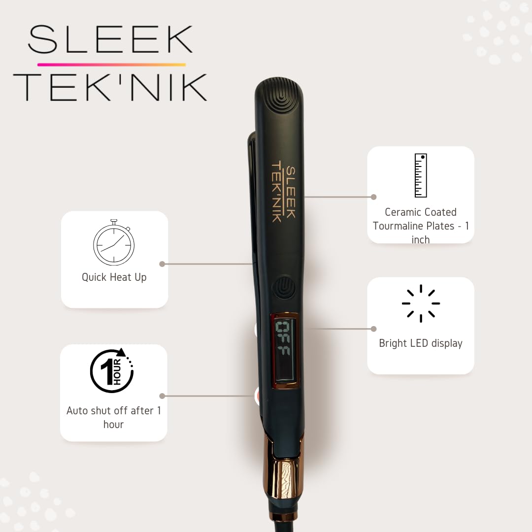 Sleek Tek'nik Ceramic Coated Tourmaline Flat Iron for 4C Hair - Straighten, Shine & Define Waves with Heat Protection - Perfect for Home Styling, Salon Use & Travel