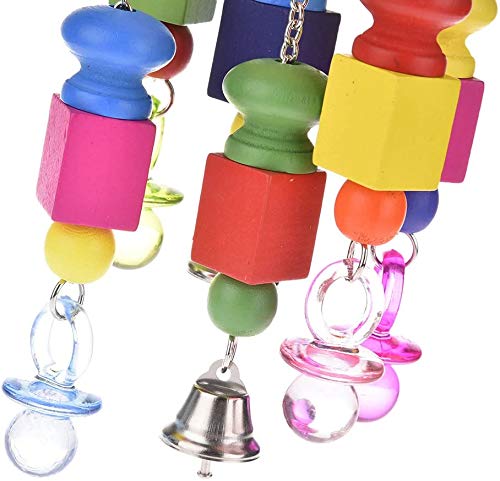 Colorful Wooden Bird Chewing Toy with Bells - Climbing Swing Hanging Training Exercise Toy for Parakeets, Cockatiels, Cockatoos, Finches, Budgies & African Greys - Perfect Cage Biting Toy for Mental Stimulation & Playtime Fun