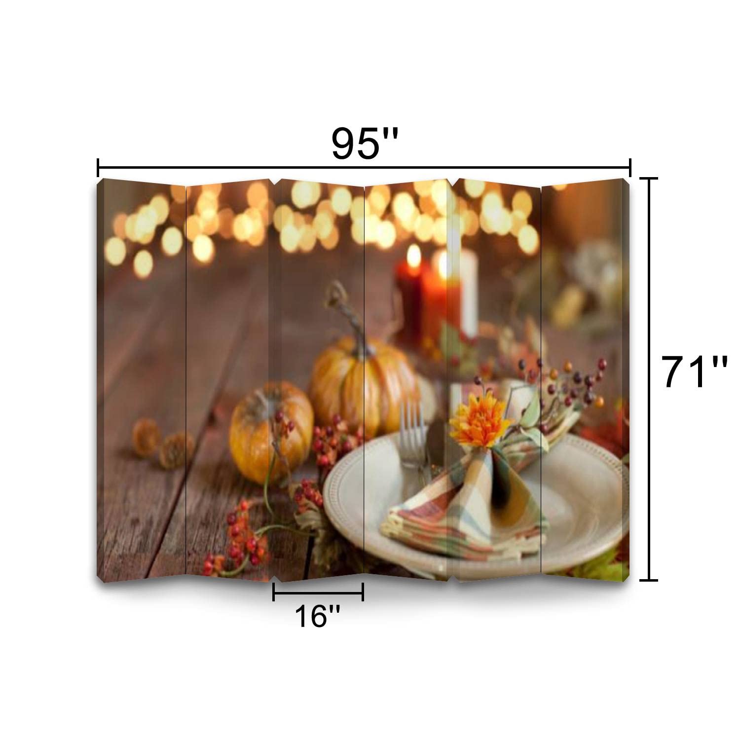 6 Panel Rustic Wood Folding Room Divider Screen - Autumn Thanksgiving Dining Table Decor, Privacy Partition for Home & Office - Perfect for Room Separation, Event Backdrops, and Cozy Interior Design
