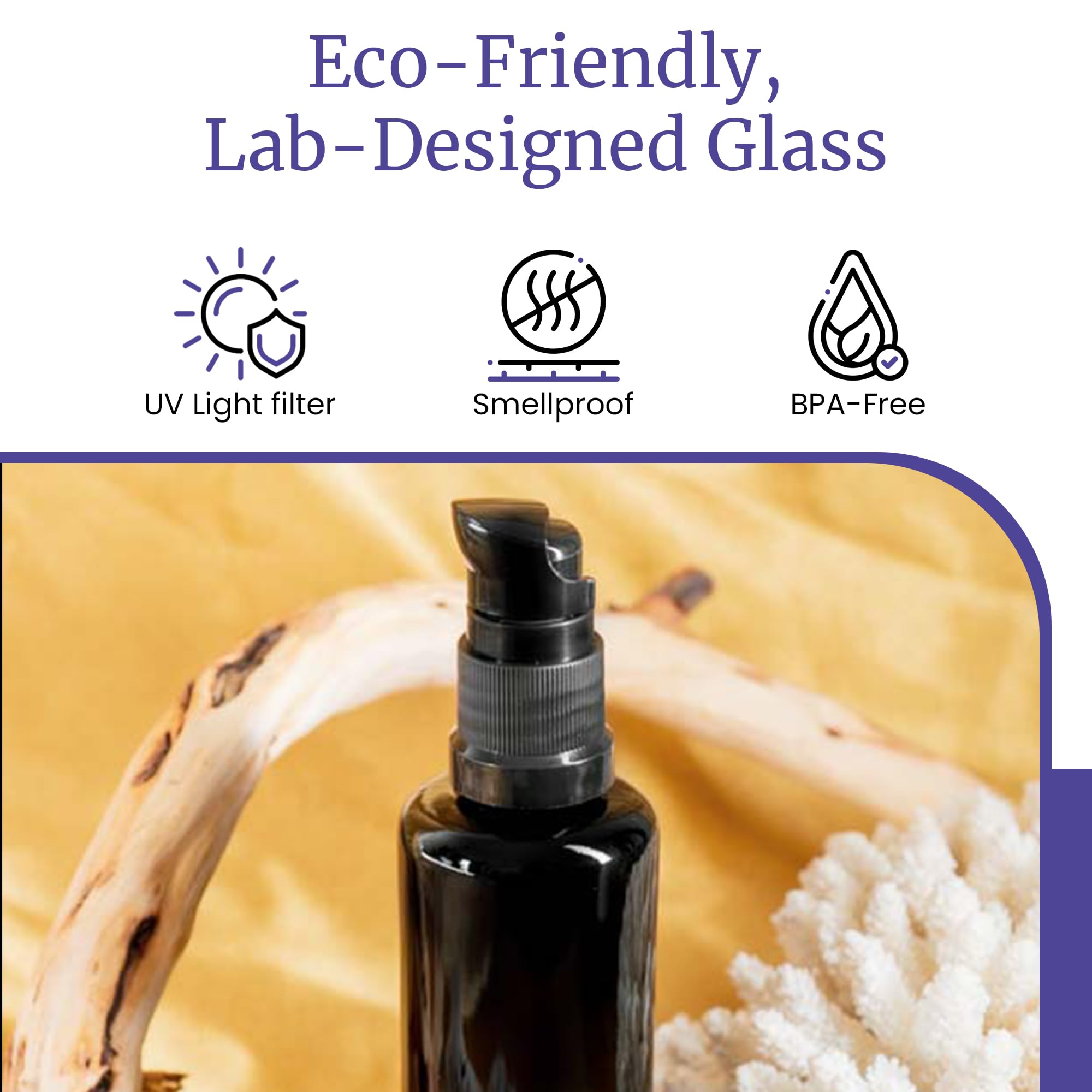 Infinity Jars 10-Pack UV Protection Glass Push Pump Bottles - 50ml (1.7oz) Refillable Containers for Lotion, Cosmetics, Skincare Cream & Hair Care | Perfect for DIY Beauty Products, Travel Toiletries & Salon Dispensers