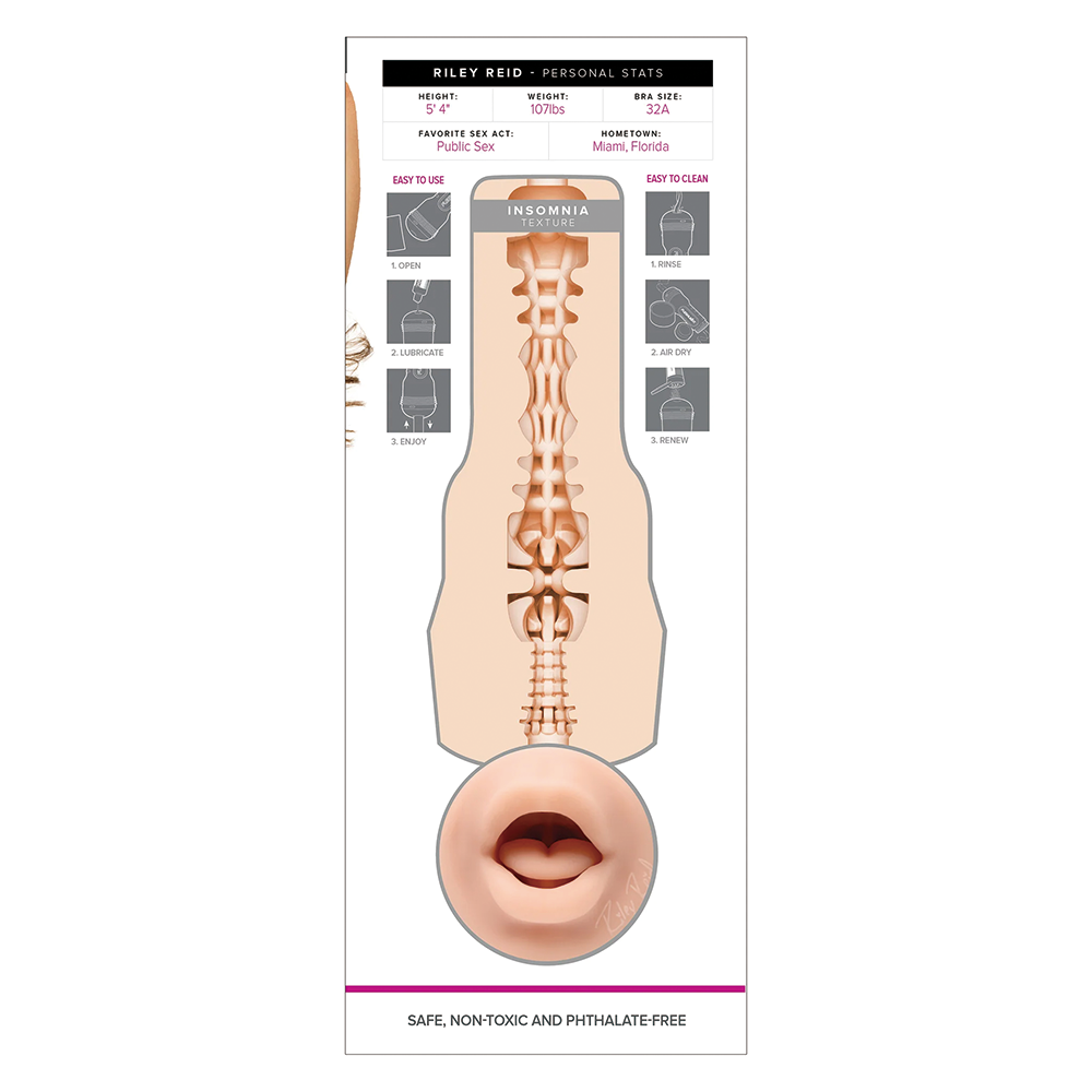 Riley Reid Fleshlight Insomnia Mouth Male Masturbator - Realistic Oral Sex Toy for Men, Discreet & Easy to Clean - Perfect for Solo Play & Couples Fun