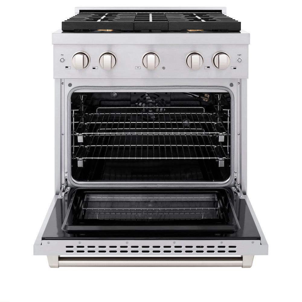 ZLINE 30-inch 4.2 cu. ft. Stainless Steel Gas Range with Convection Oven & 4 Brass Burners - Perfect for Home Kitchens & Professional Cooking (Model SGR BR 30)