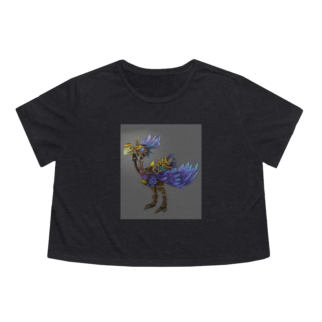 Women's Flowy Cropped T-Shirt - Squawkers The Ostrich Print - XL Size - Heather Navy Color - Casual Summer Top for Beach, Music Festivals & Streetwear