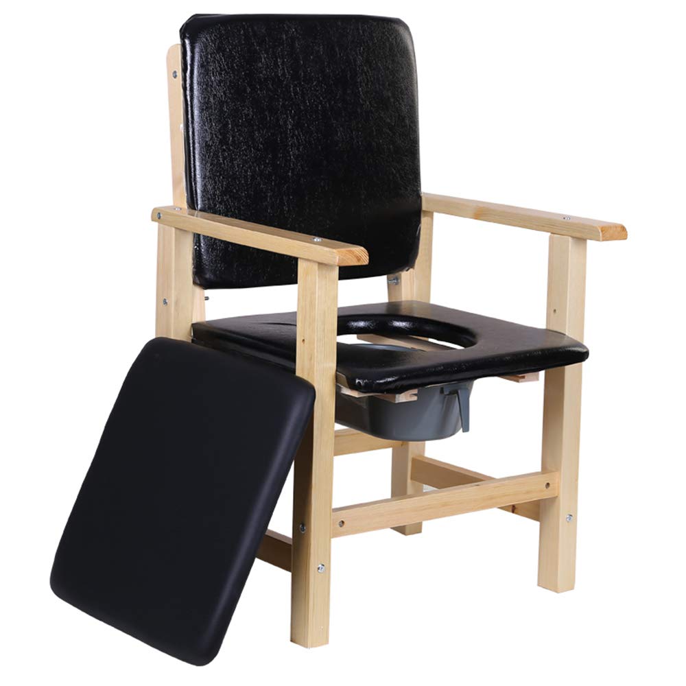 ALY® Widening Commode Chair - Padded Wooden Toilet Seat with Backrest for Elderly & Disabled - Extra Long Potty for Comfortable Bathroom Use - Ideal for Seniors, Post-Surgery Recovery & Home Care