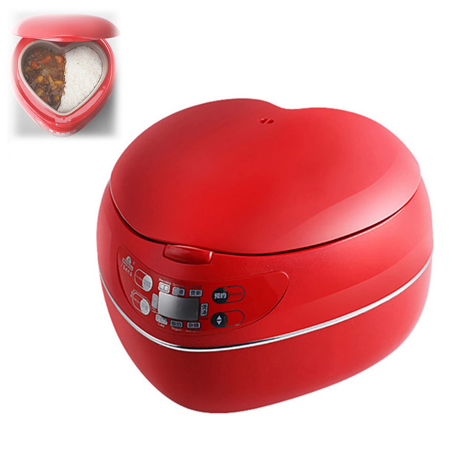 Peach Heart Shaped Rice Cooker - 300W Smart Multi-Function 1.8L Electric Rice Steamer with Non-Stick Inner Pot & Keep Warm Feature - Perfect for Small Kitchens, Dorm Rooms, and Romantic Dinners