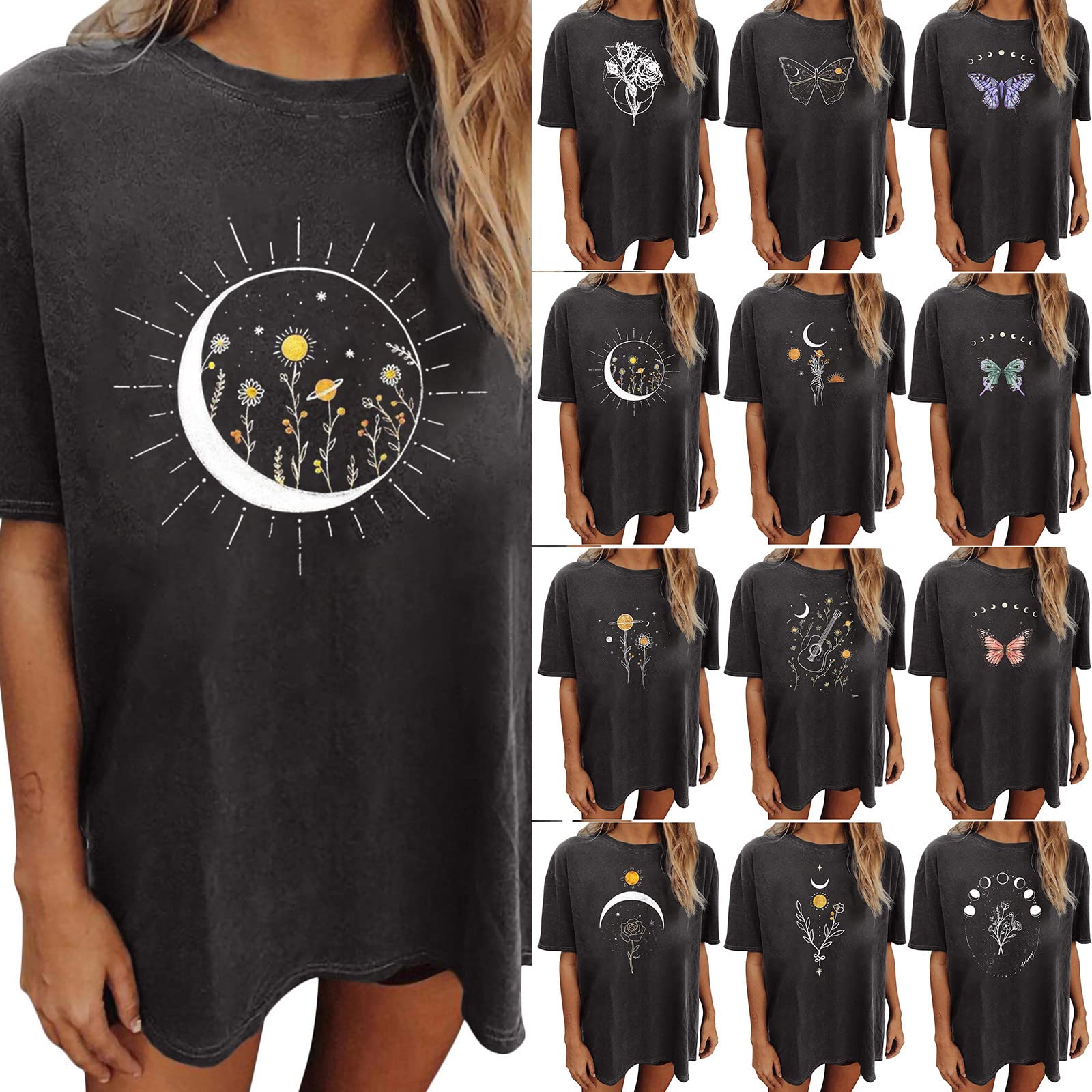 Women's Summer Short Sleeve Graphic Tee - Cute Crewneck Casual T-Shirt | Plus Size Distressed Tunic Blouse for Beach, Travel & Everyday Wear