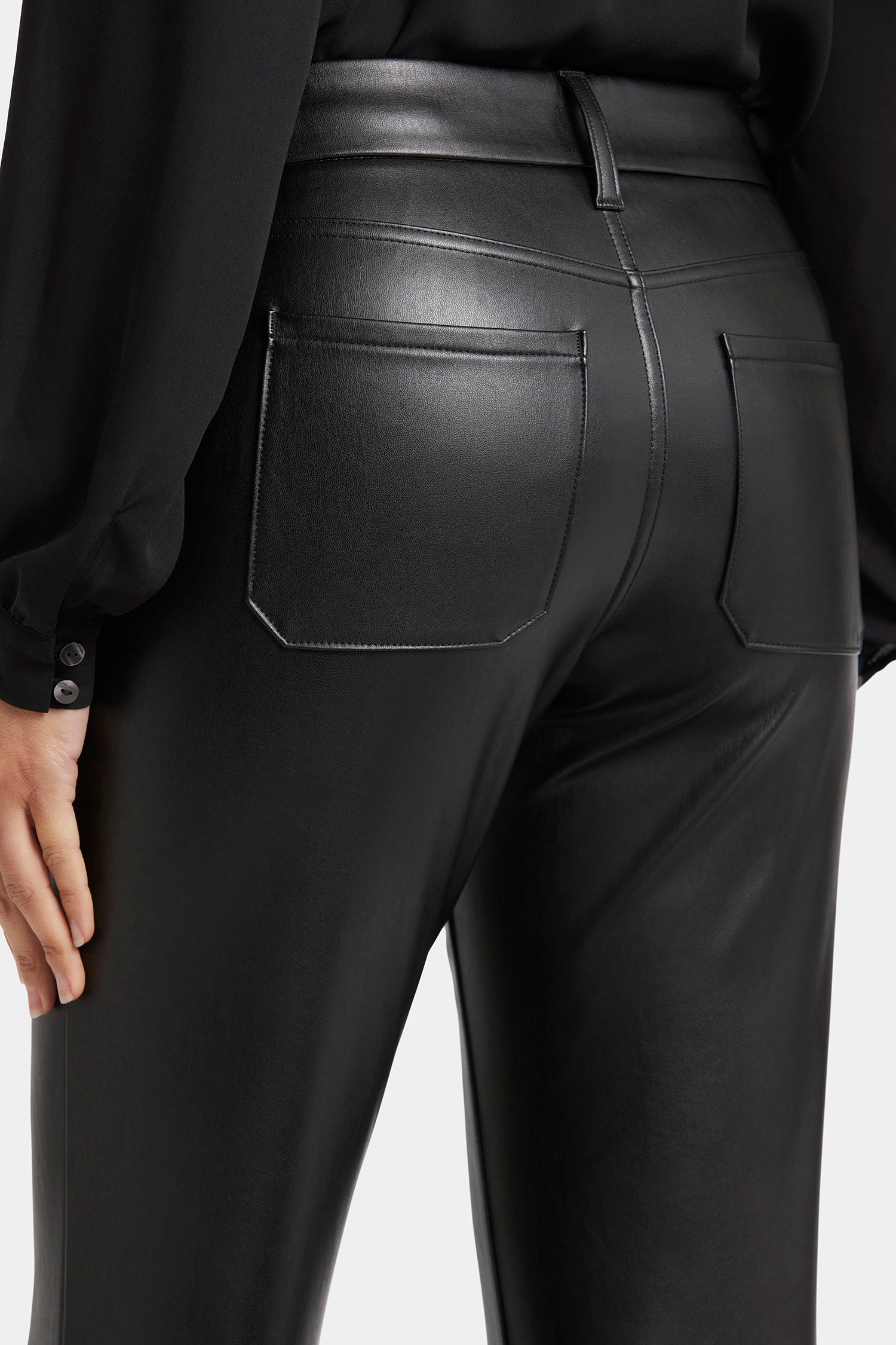 Faux Leather Straight Ankle Pants for Women - Stretch Comfort Fit High Waist Trousers (Black) | Office Wear, Night Out, Casual Chic Outfits