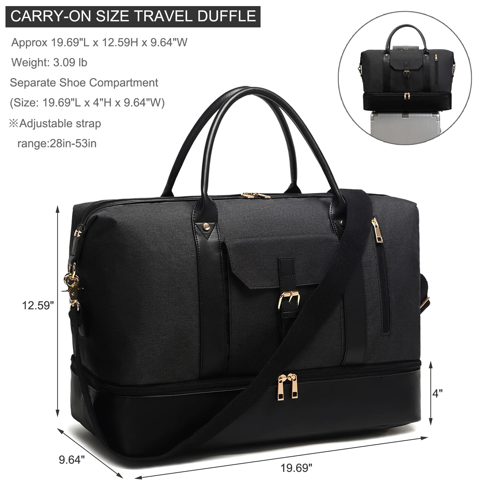 Stylish Weekender Bags for Women & Men - Large Travel Duffle Bag with Easy Packing Organization - Perfect for Business Trips, Gym, Weekend Getaways & Overnight Stays