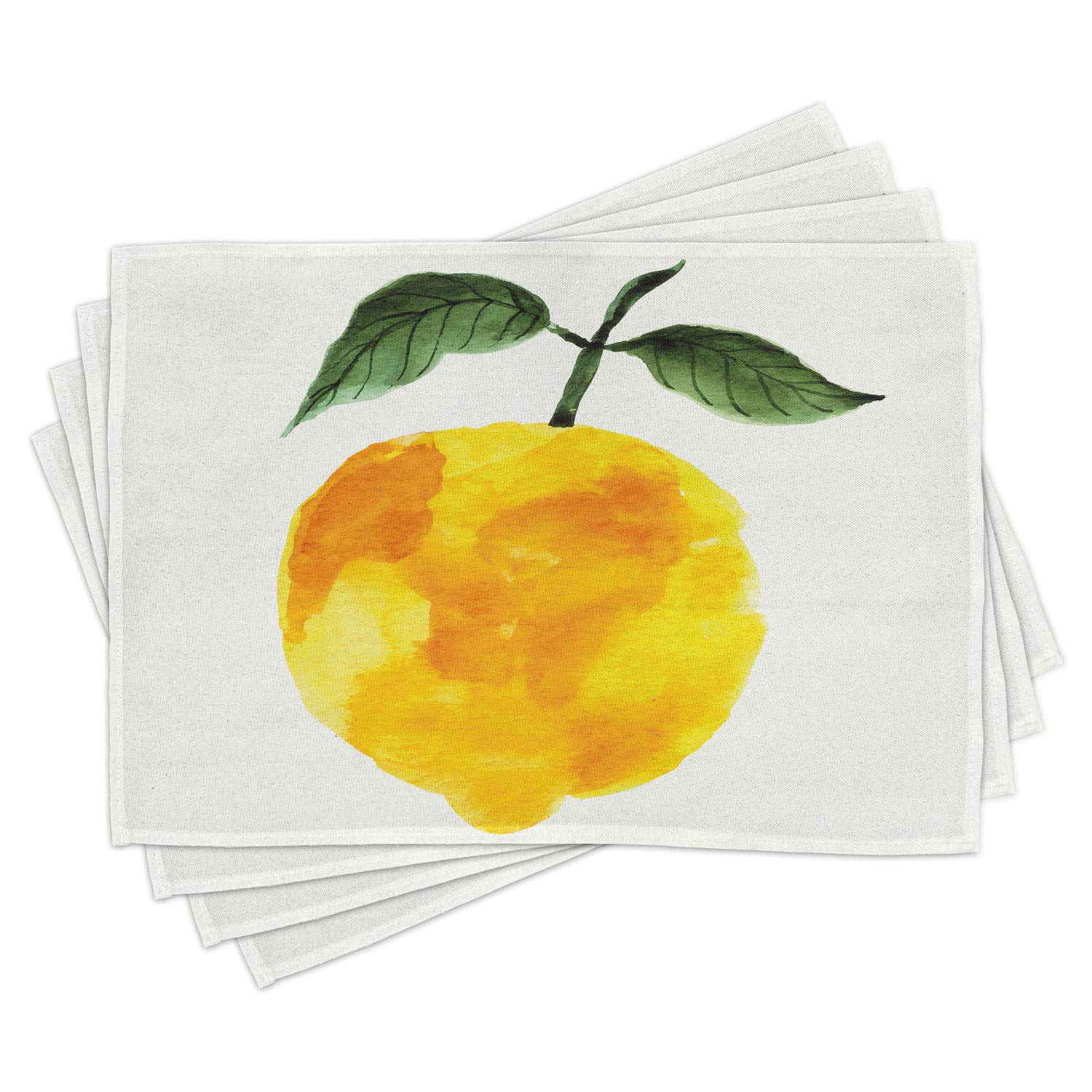 Ambesonne 4-Pack Yellow & Orange Placemats - Hand-Painted Lemon Watercolor Design, Summer Nature Theme, Washable Fabric Table Mats for Dining Room, Standard Size (Orange/Yellow/Green) | Perfect for Summer BBQs, Picnics & Kitchen Decor