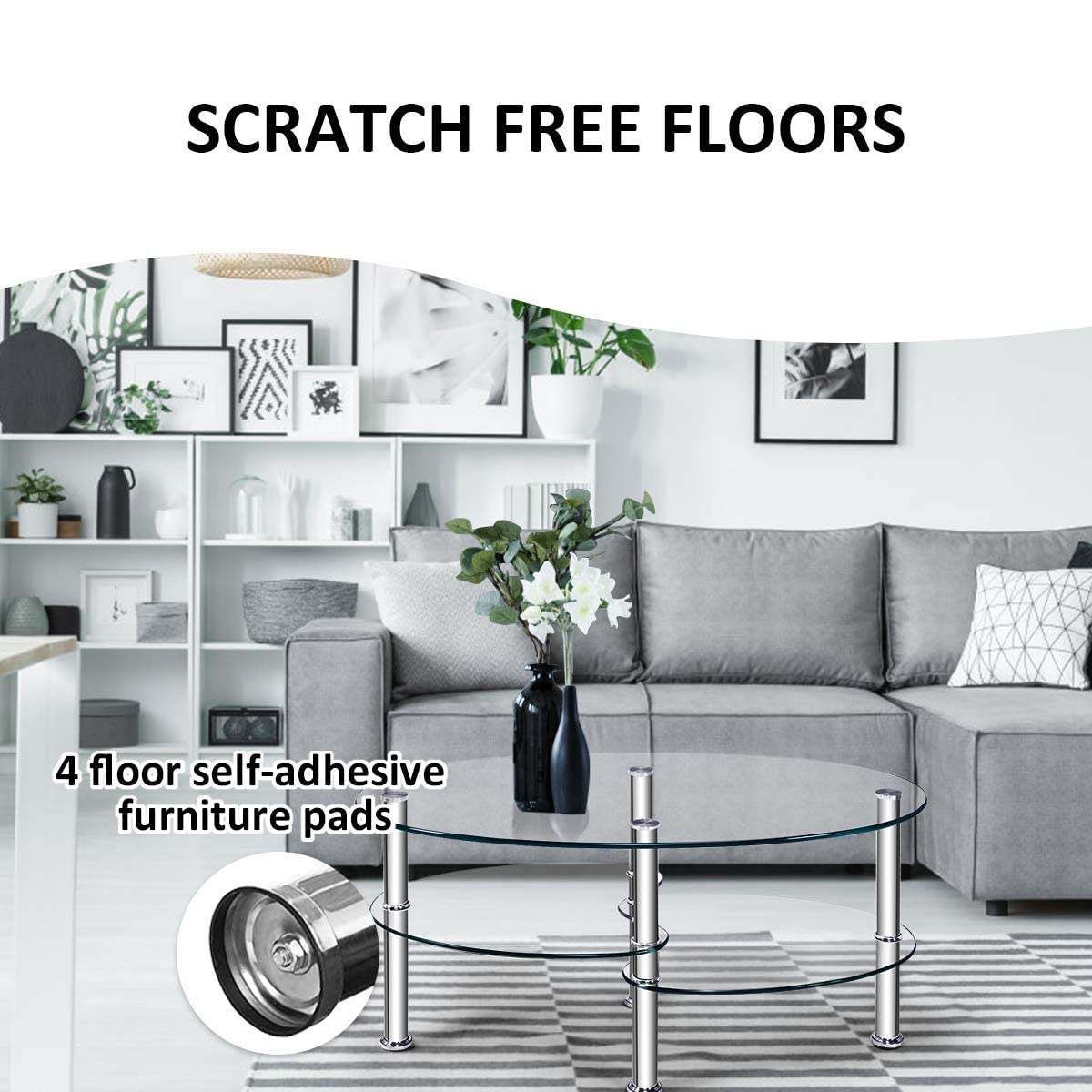 Modern Glass Coffee Table with Steel Legs - Clear Tempered Glass Top & Sturdy Metal Frame for Living Room, Lounge, or Office - Stylish Cocktail & Tea Table for Home Decor