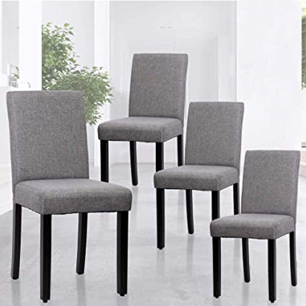 Elegant Modern Fabric Upholstered Solid Wood Dining Chairs Set of 4 - Homepop Parsons Accent Chairs for Living Room, Bedroom & Kitchen | Grey | Comfortable Seating for Family Dinners, Entertaining Guests & Home Decor