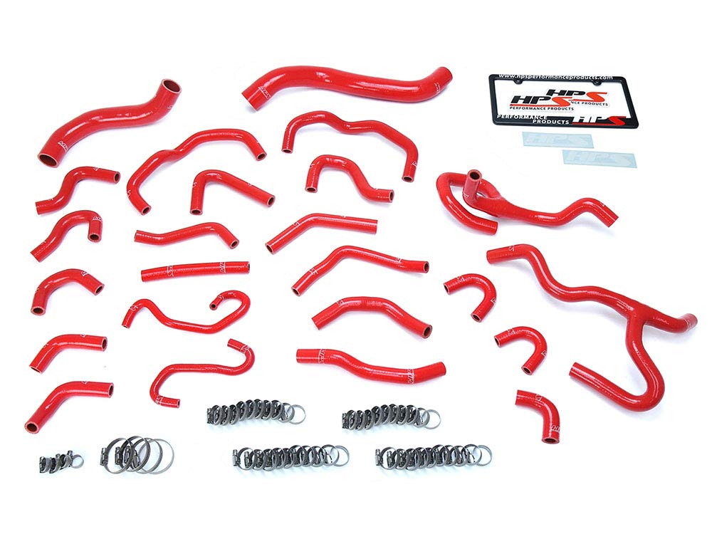 HPS 57-1670-RED Red Silicone Radiator & Heater Hose Kit - High Temperature Coolant Hose Replacement for Car, Truck, SUV - Perfect for Engine Cooling System Maintenance & Performance Upgrades