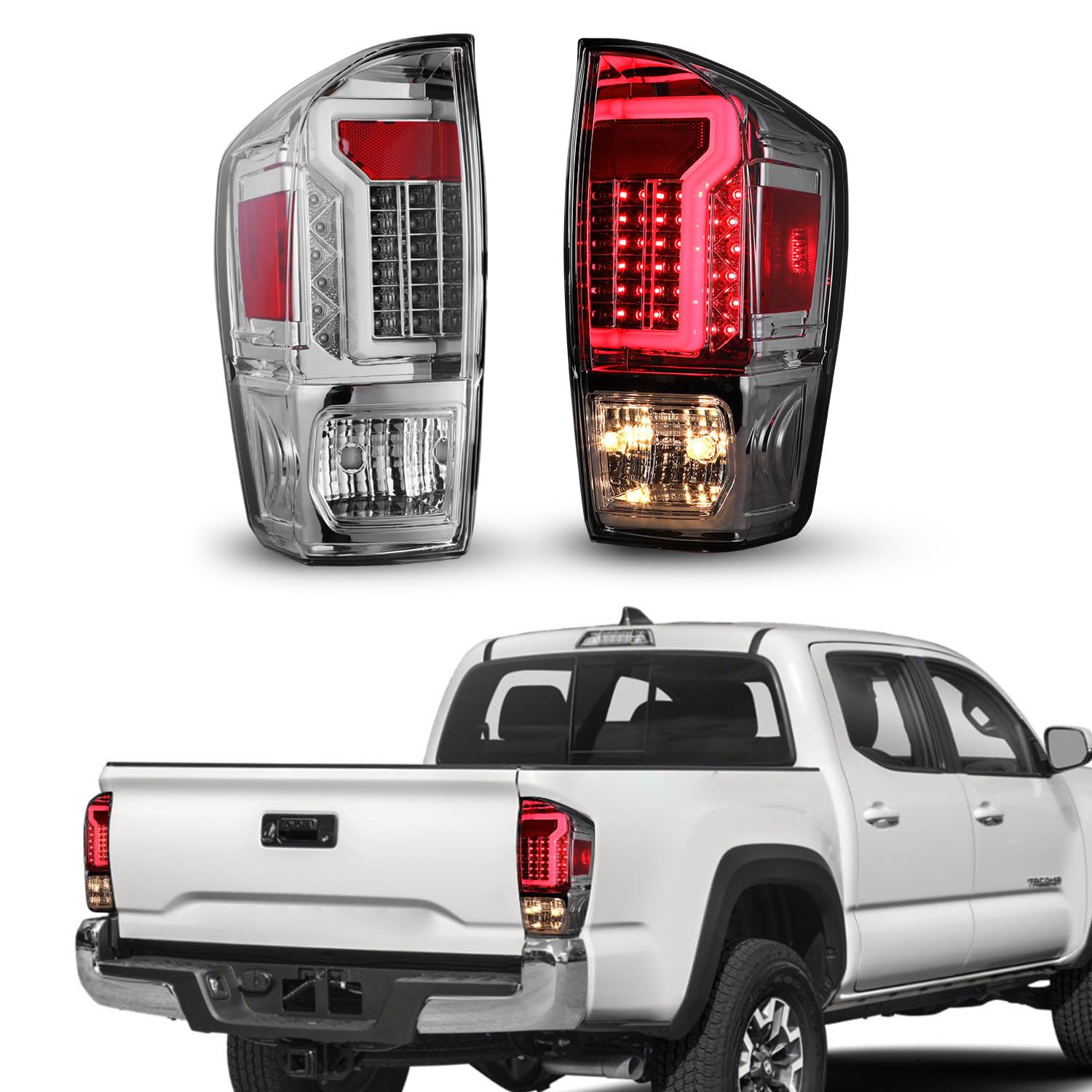 Nixon Offroad LED Tail Lights for Toyota Tacoma 2016-2023 - Chrome Housing with Clear Lens - Direct Replacement Rear Lamp Assembly (1 Pair) - Perfect for Off-Roading, Night Driving & Vehicle Customization