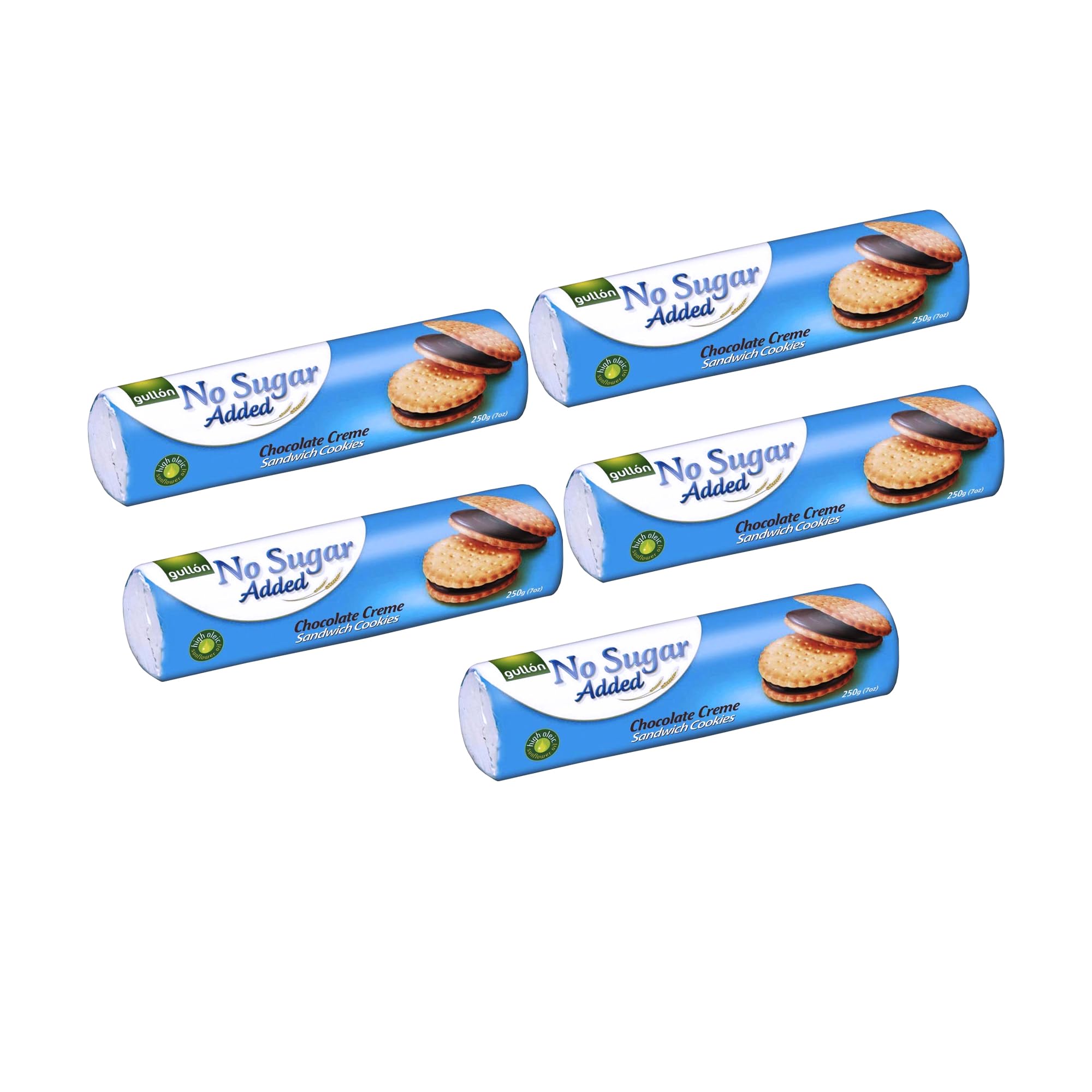 Gullon Sugar-Free Chocolate Cream Sandwich Cookies - 8.8 oz (250g) Pack of 5 | Keto-Friendly Snacks for Diabetics & Low-Carb Diet | Perfect for Office, School Lunchboxes & Tea Time Treats