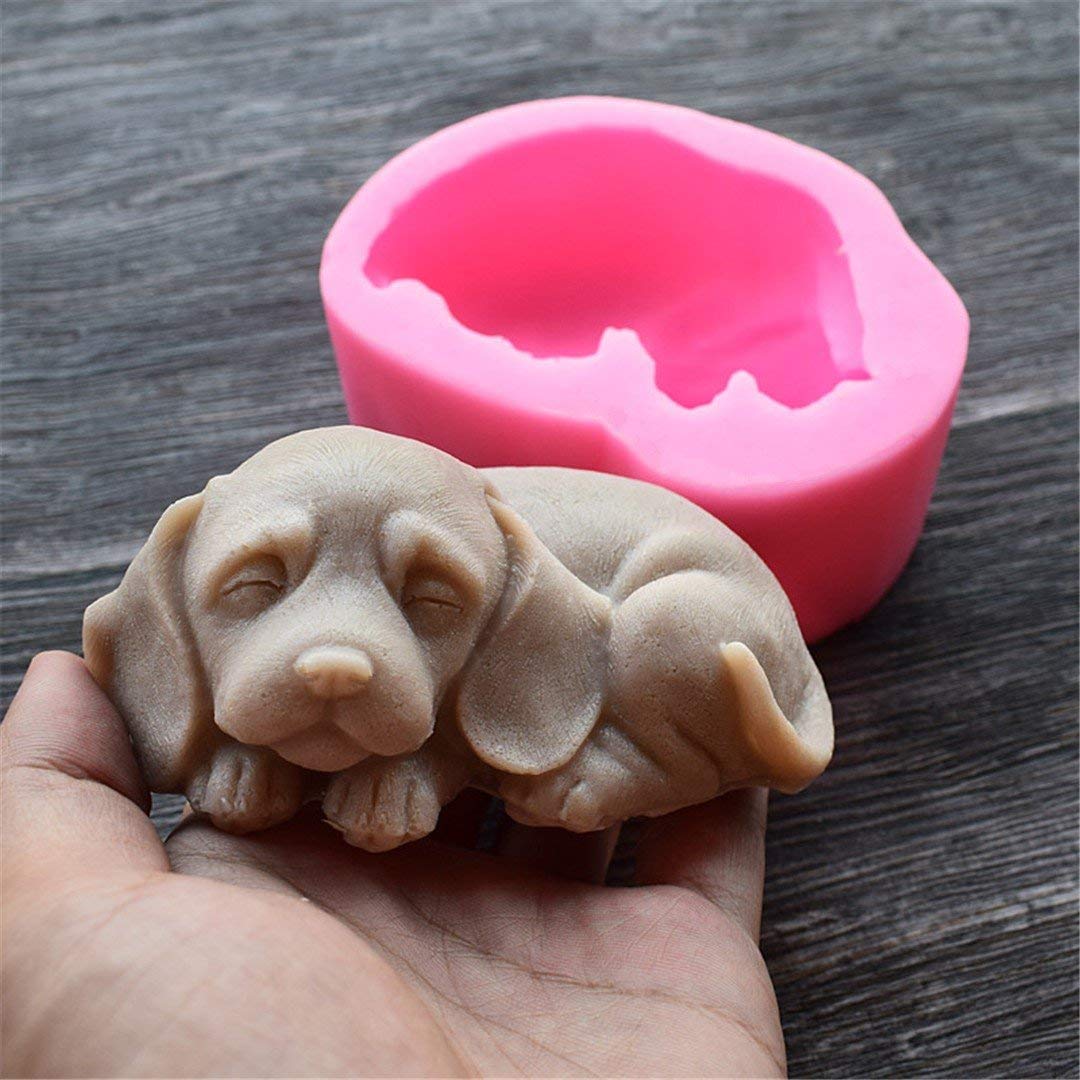 3D Dog Silicone Candle Molds - Cute Puppy Soap & Chocolate Cake Baking Molds - Fondant Cake Dog Molds (2-Piece Set) - Perfect for DIY Candles, Soap Making, Baking & Cake Decorating