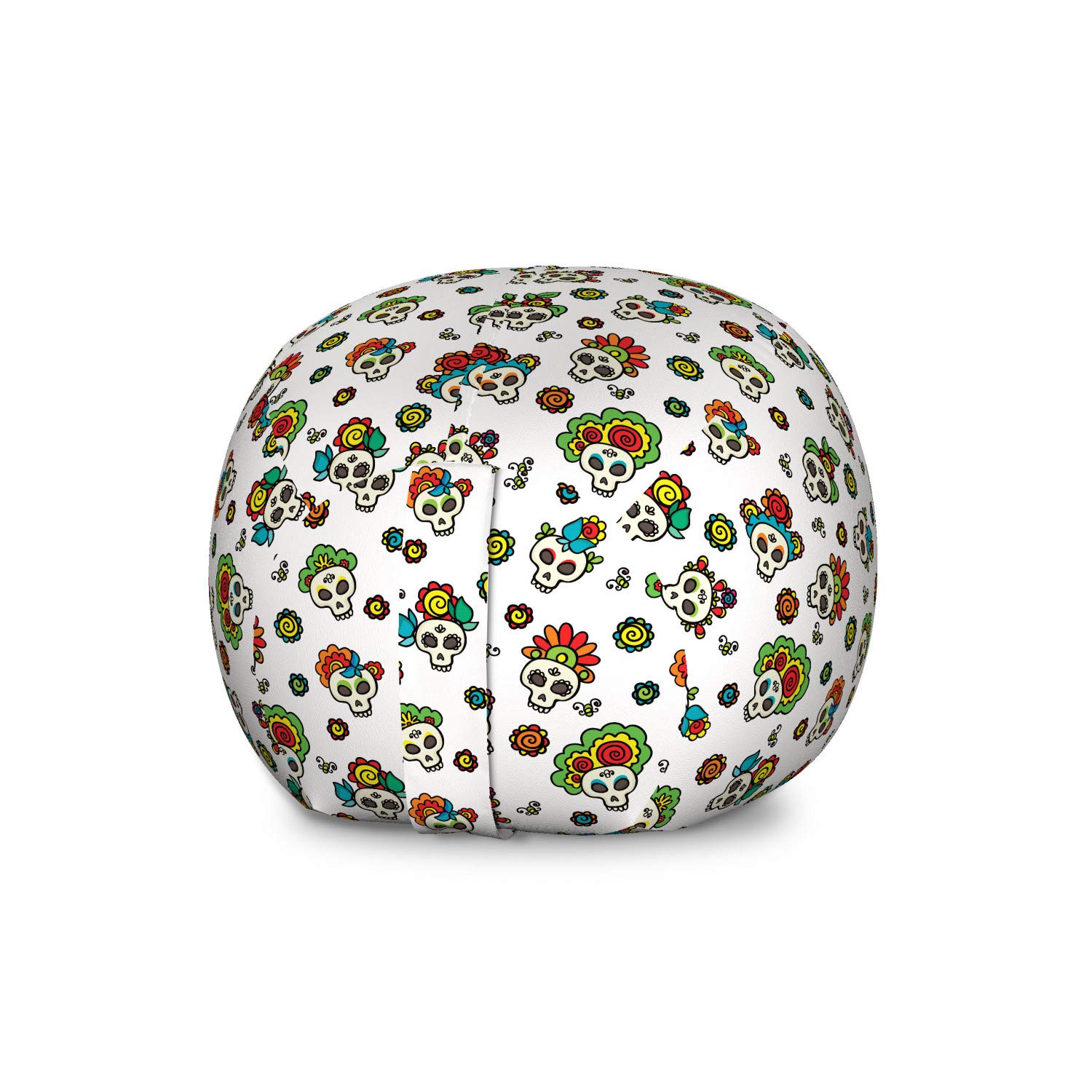 Ambesonne Mexican Day of The Dead Toy Storage Bag Chair - Colorful Sugar Skull & Floral Design, Large Washable Stuffed Animal Organizer for Kids' Room, Playroom & Dorm Decor