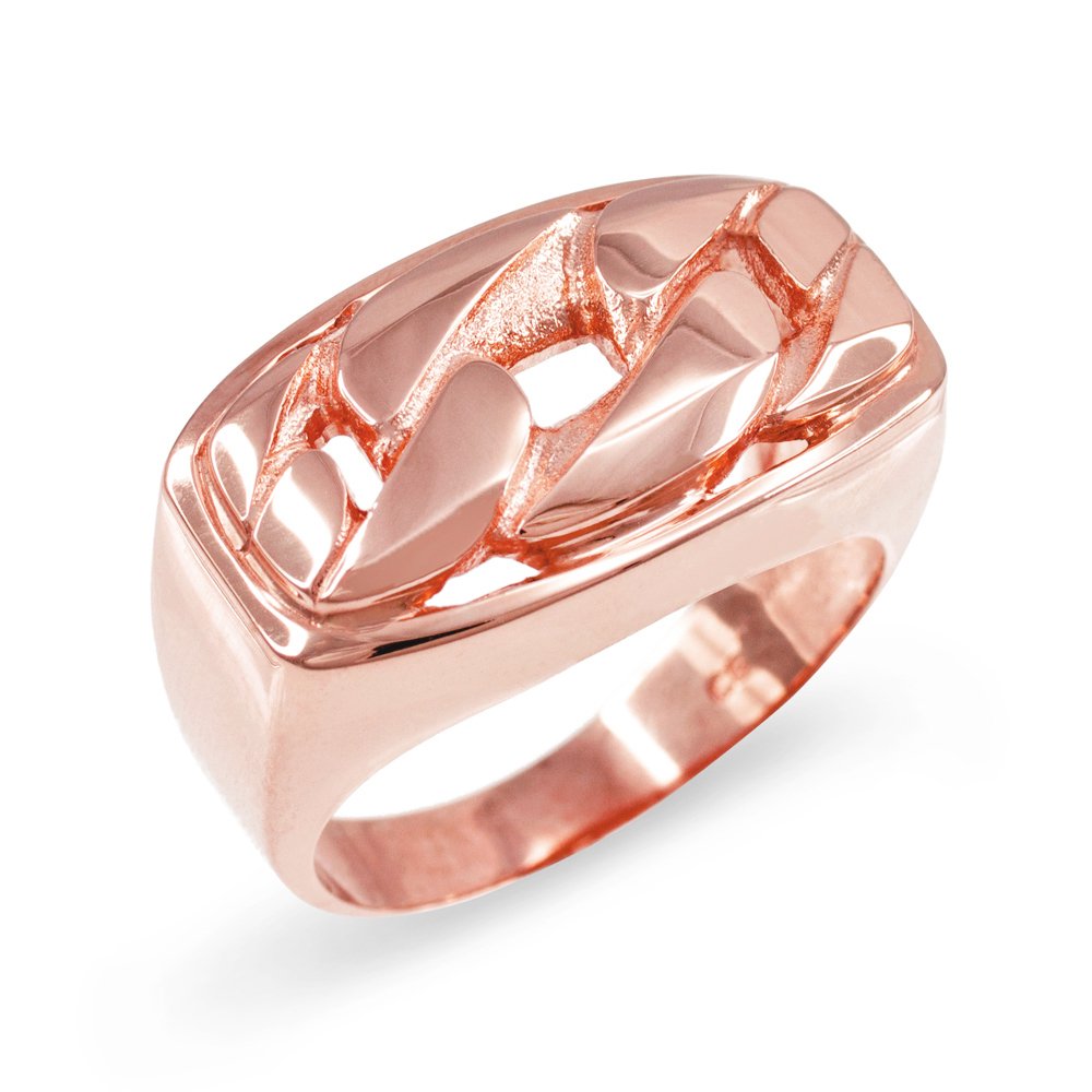 10K Rose Gold Cuban Link Statement Ring for Men - Bold & Luxurious Jewelry Gift for Him, Perfect for Weddings, Parties & Special Occasions