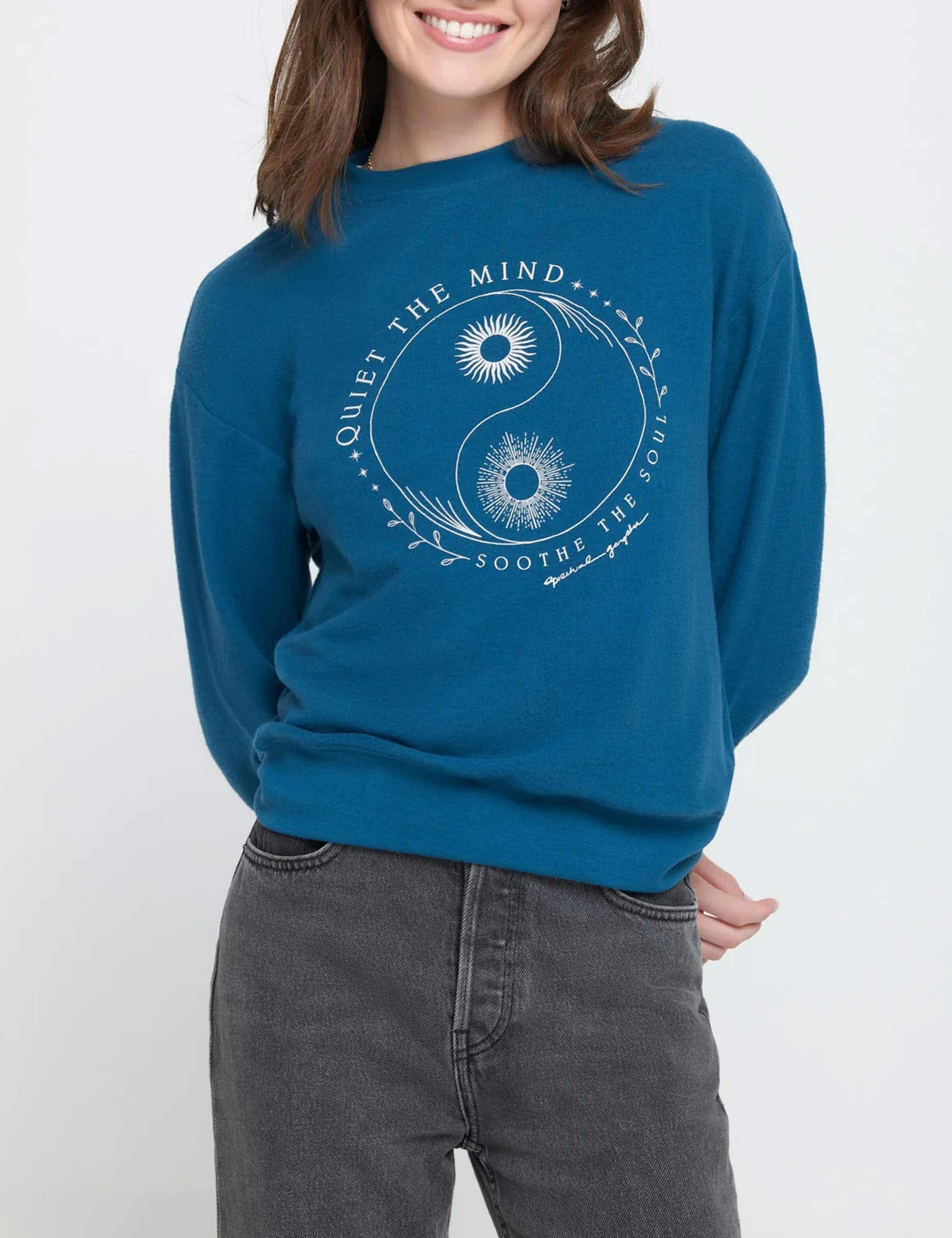 Quiet Mind Savasana Pullover Topaz - Women's Yoga Hoodie for Meditation & Relaxation - Perfect for Yoga Studios, Home Practice & Lounge Wear