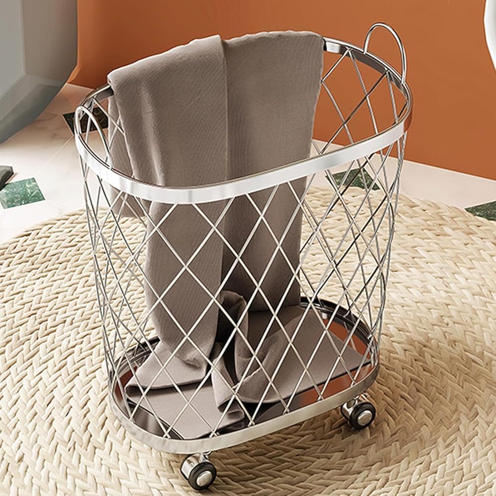 360° Rolling Laundry Hamper with Mesh Metal & Iron Frame - Foldable Dirty Clothes Hamper Basket with Wheels for Bathroom, Bedroom, Closet or Kids Toy Storage Organizer - Perfect for Home, Dorm & Apartment Use