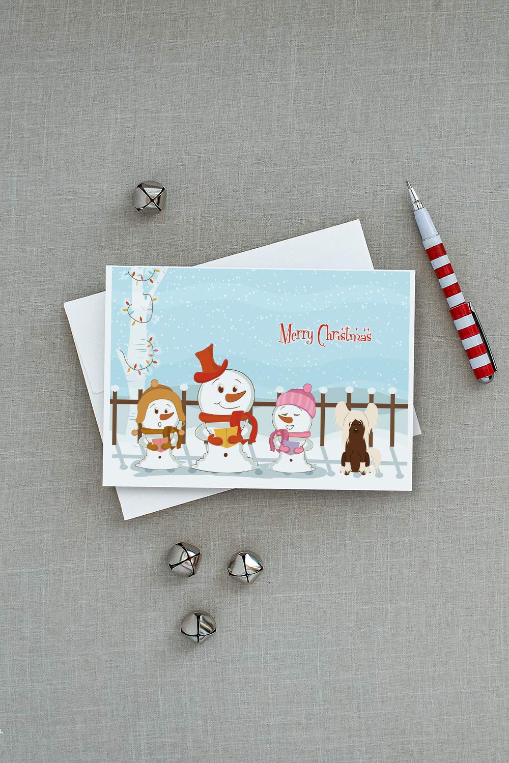 Merry Christmas Carolers Chinese Crested Cream Greeting Cards - Pack of 8 Blank A7 Cards (5x7) with Envelopes | Whimsical Holiday Note Cards for Christmas Greetings, Party Invitations & Festive Correspondence