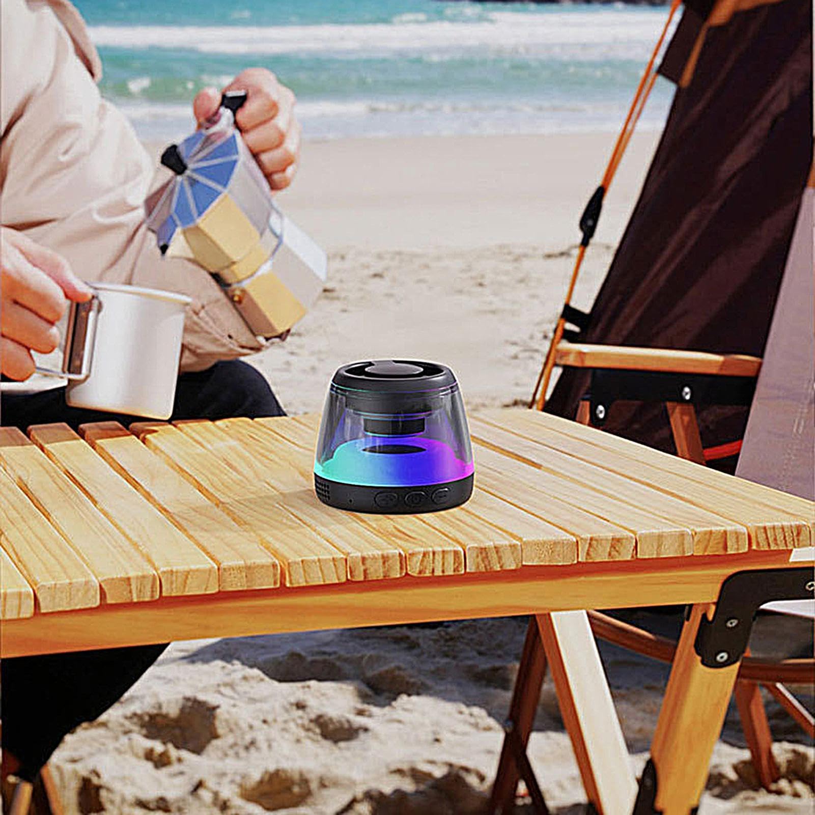 Portable Bluetooth Golf Speaker with Dynamic LED Lights & Magnetic Phone Stand - IPX5 Waterproof, Loud Sound for Outdoor Activities, Parties, Kayaking, and Kids Play