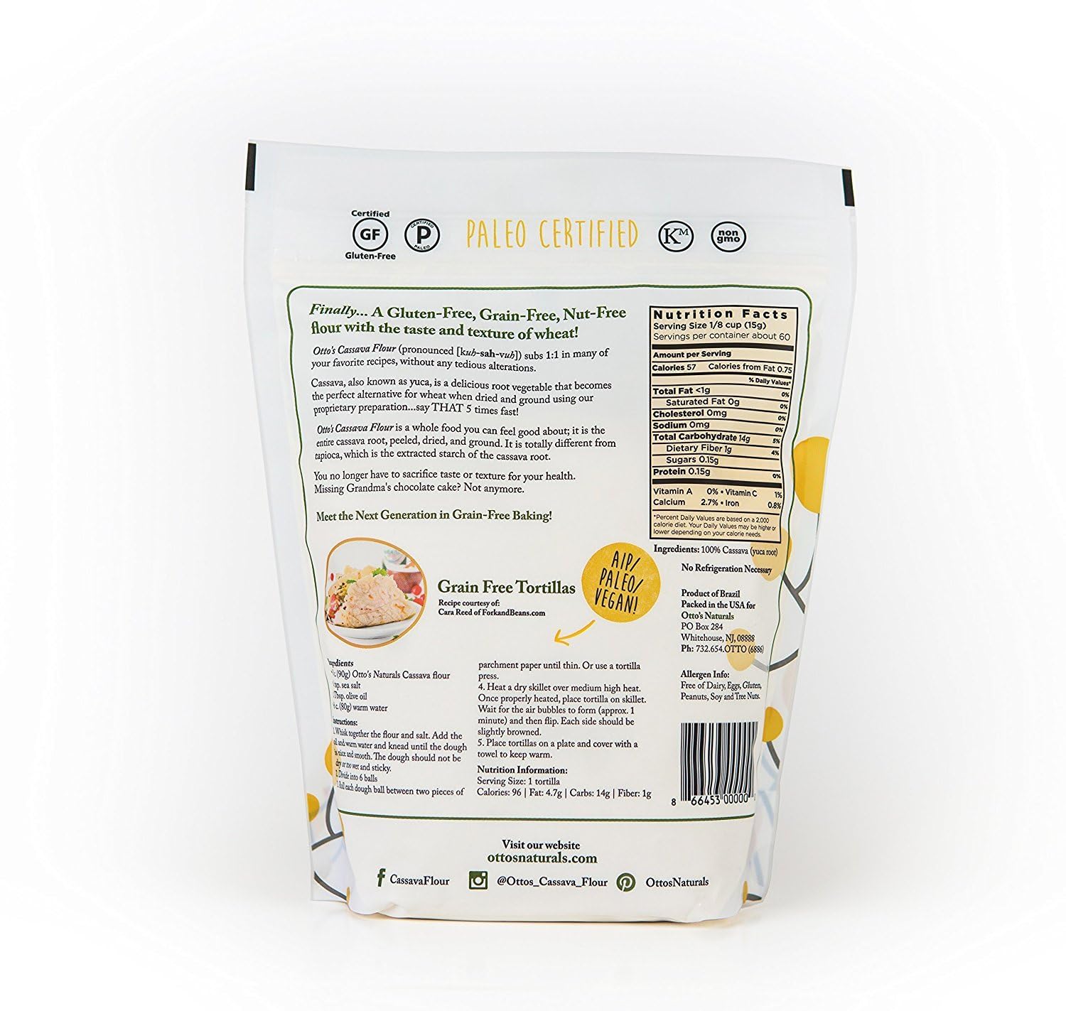 Organic Cassava Flour 32oz (6 Pack) - Gluten-Free, Non-GMO, Paleo & Vegan Friendly - Perfect for Baking, Cooking & Keto Recipes