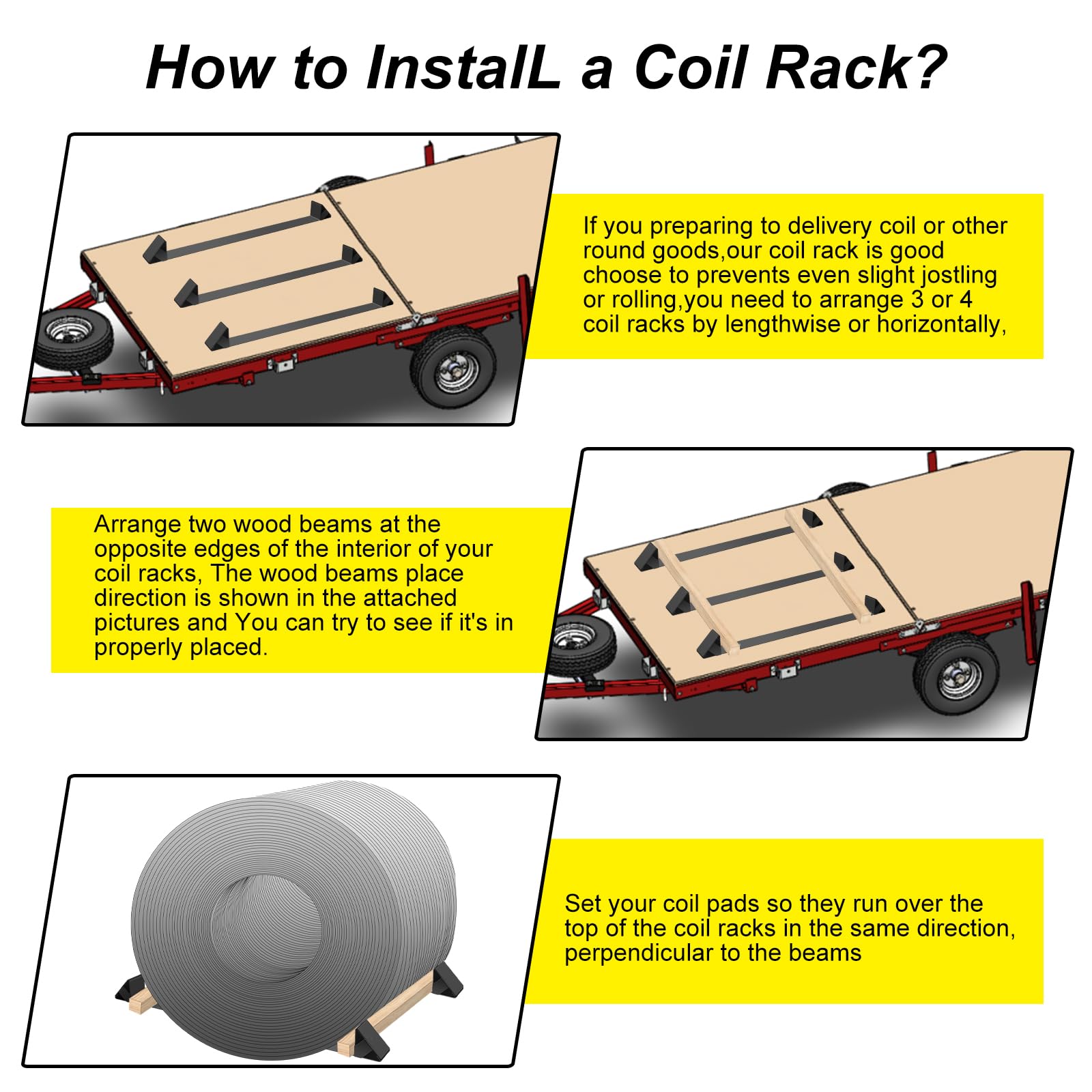 Heavy Duty Steel Coil Chock/Bunk/Rack - 33 Inch Flatbed Trailer Coil Rack (10 Pack) - Secure Cargo Transport for Construction & Industrial Use