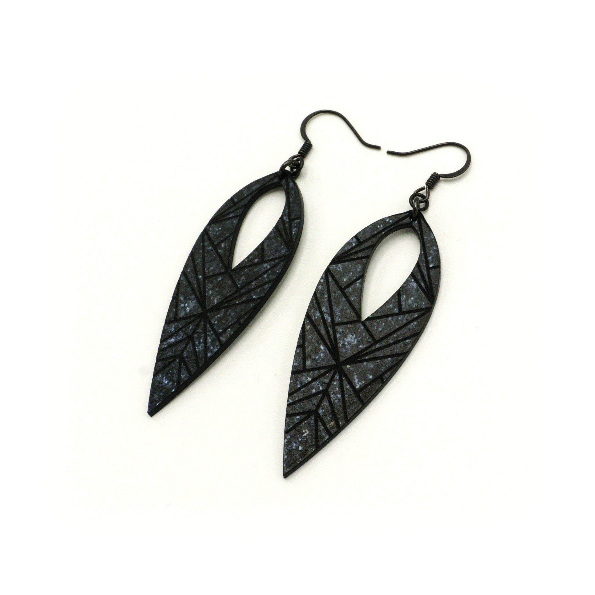 Nativas [05] Acrylic Earrings - Black Galaxy & Black | Stylish Handmade Earrings for Women, Perfect for Parties, Weddings & Everyday Wear