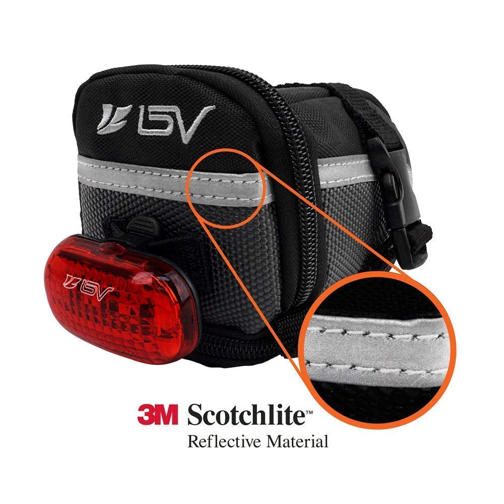 BV Large Bike Saddle Bag with Rechargeable Bike Light - Waterproof Cycling Storage & Safety Light for Mountain Bikes, Road Bikes - Perfect for Commuting, Night Riding & Outdoor Adventures