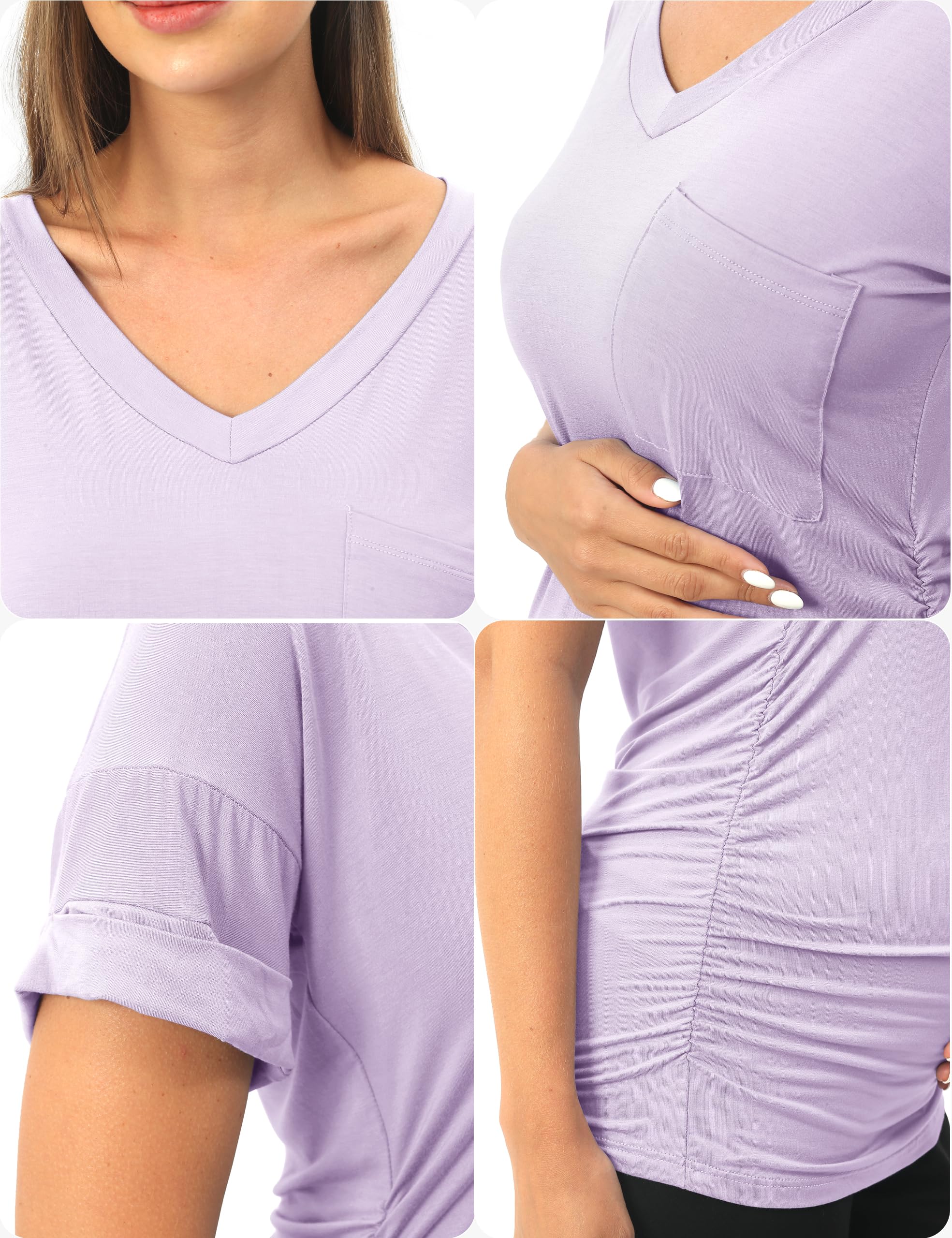 SUNNYBUY 3 Pack Women's Maternity Tops - Side Ruched Pregnancy Shirts with V-Neck for Nursing & Everyday Wear - Comfortable Maternity Clothes for Work & Casual Outfits