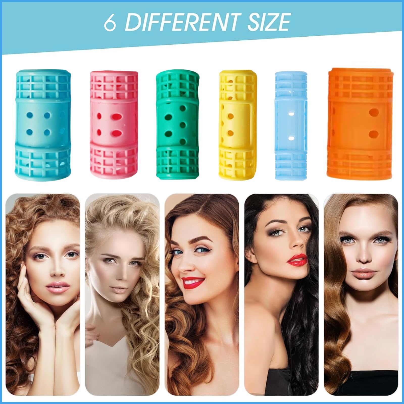 Professional Magnetic Snap-On Hair Rollers - 6 Pack Blue Plastic Curlers for Women & Girls - Perfect for Salon Styling, Home Use & DIY Hairstyles