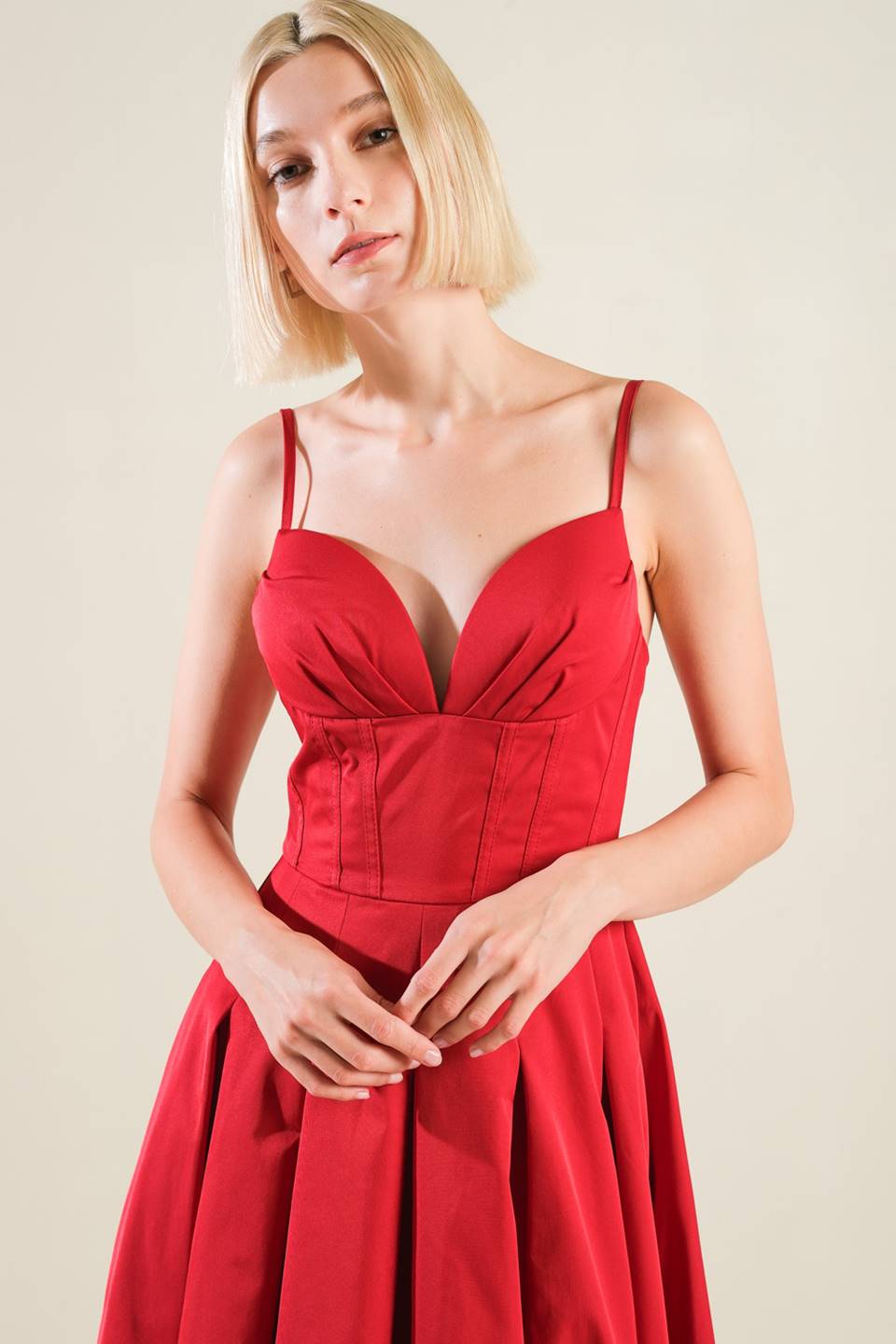 Cherry Tree Lane Crimson Midi Dress - Elegant Women's Party & Cocktail Dress for Evening Events & Special Occasions
