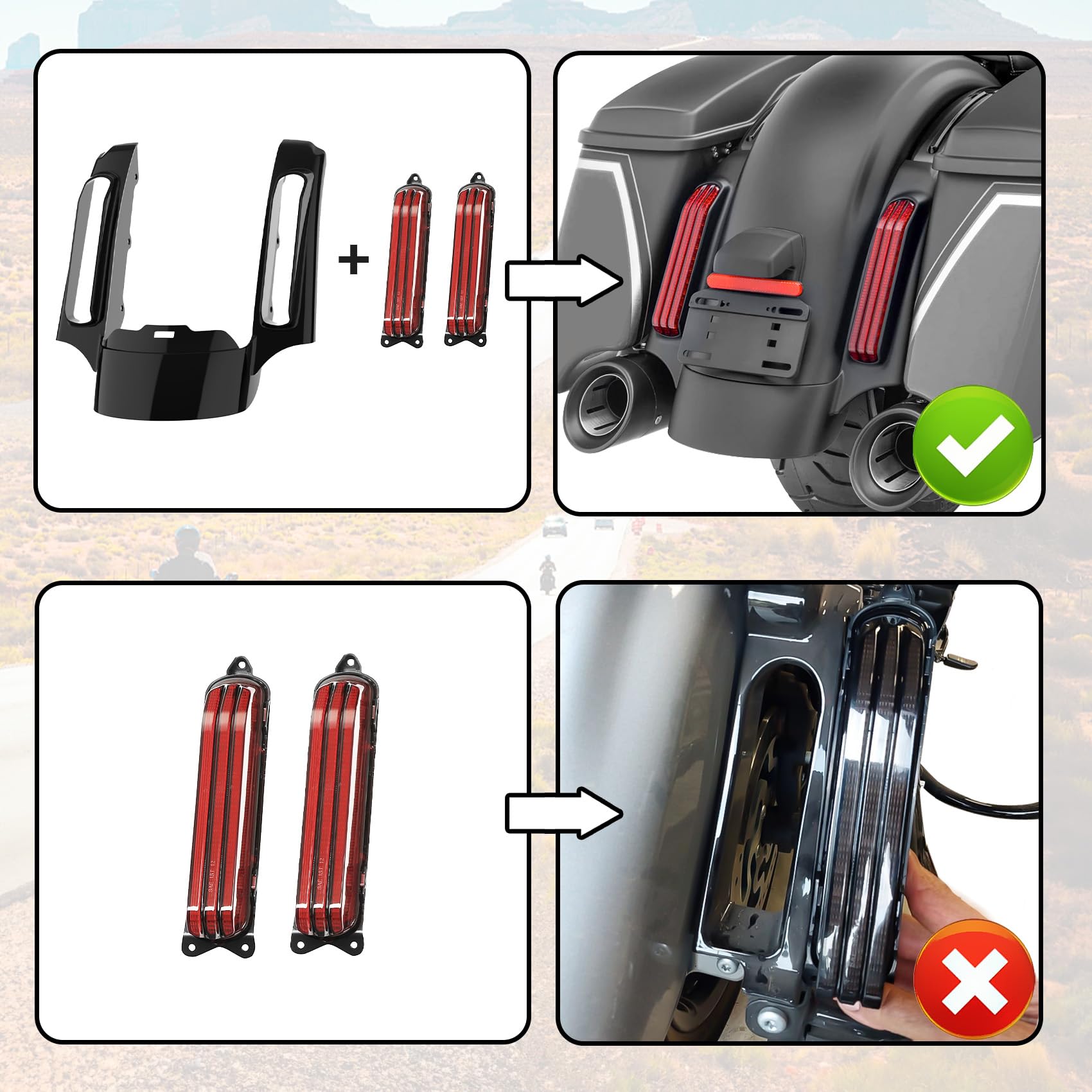 LED Brake Running Turn Signal Lights for Harley Touring Models (2014-2023) - Road King, Road Glide, Street Glide, Electra Glide & Ultra Limited - Rear Fender Light Kit for Enhanced Safety & Style