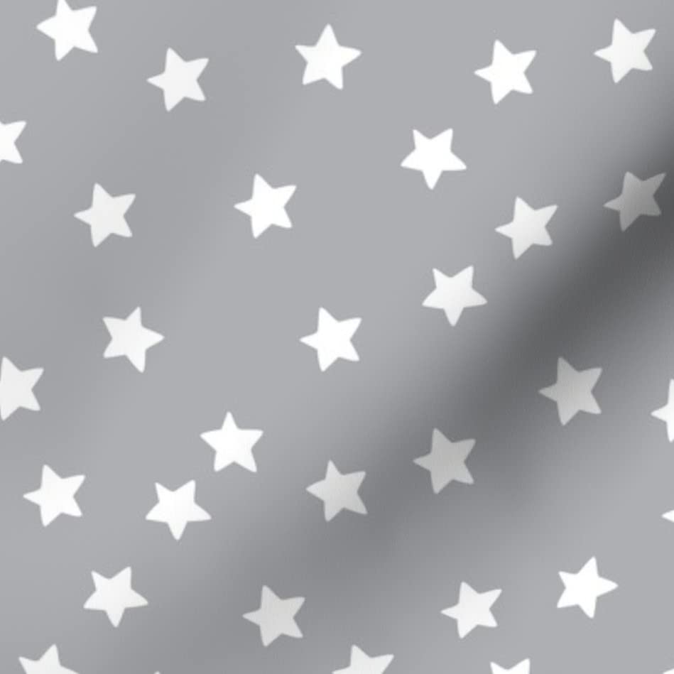 Premium Spoonflower Fabric - White Stars on Gray Chiffon by The Yard | Unisex Nursery Print for Sewing Dresses, Fashion Apparel & Home Decor | Perfect for DIY Baby Clothes, Curtains & Craft Projects