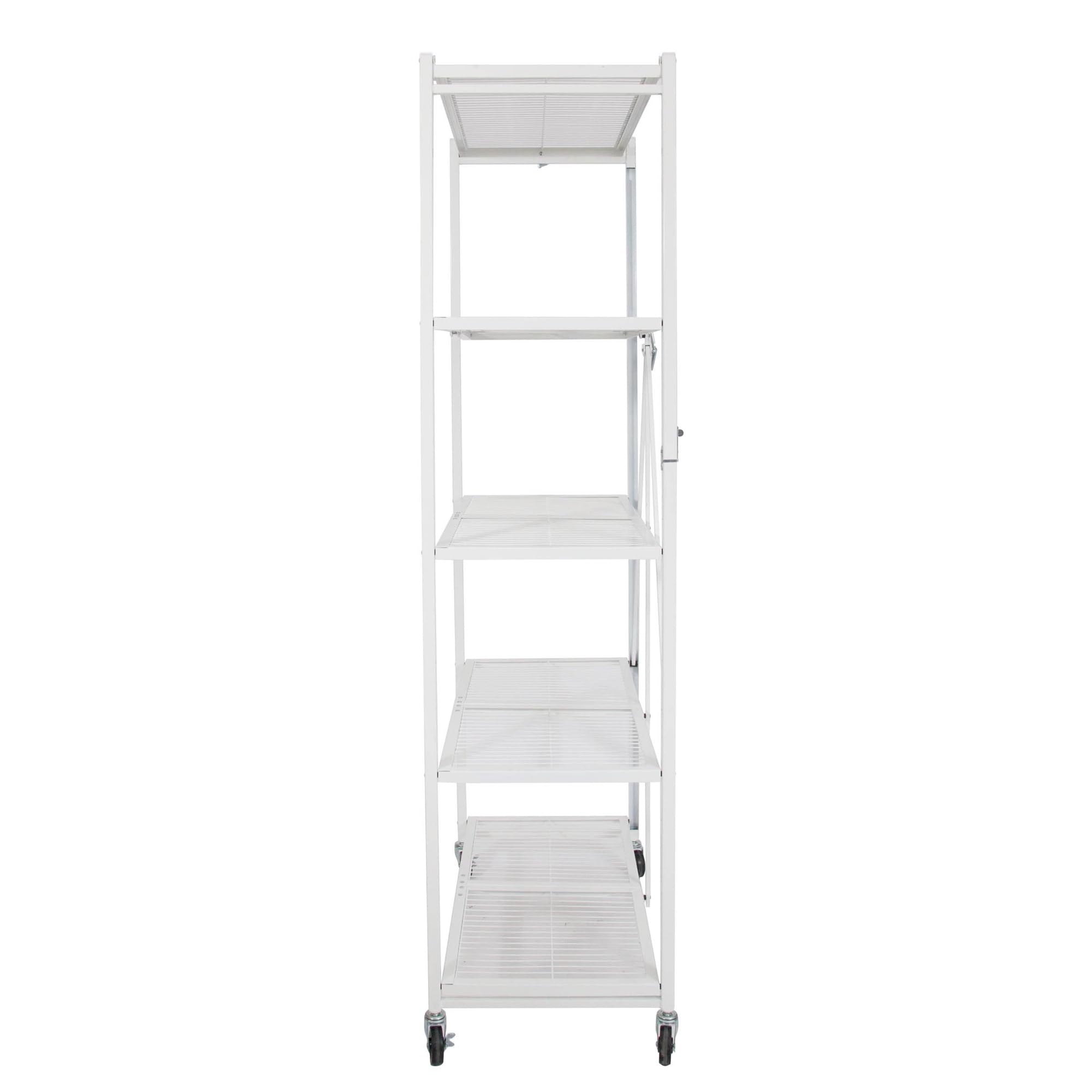 Foldable 5-Tier Storage Shelf with Wheels - No Assembly Needed, White & Multiple Colors - Space-Saving Organizer for Home, Kitchen, Office, Garage & Dorm Room