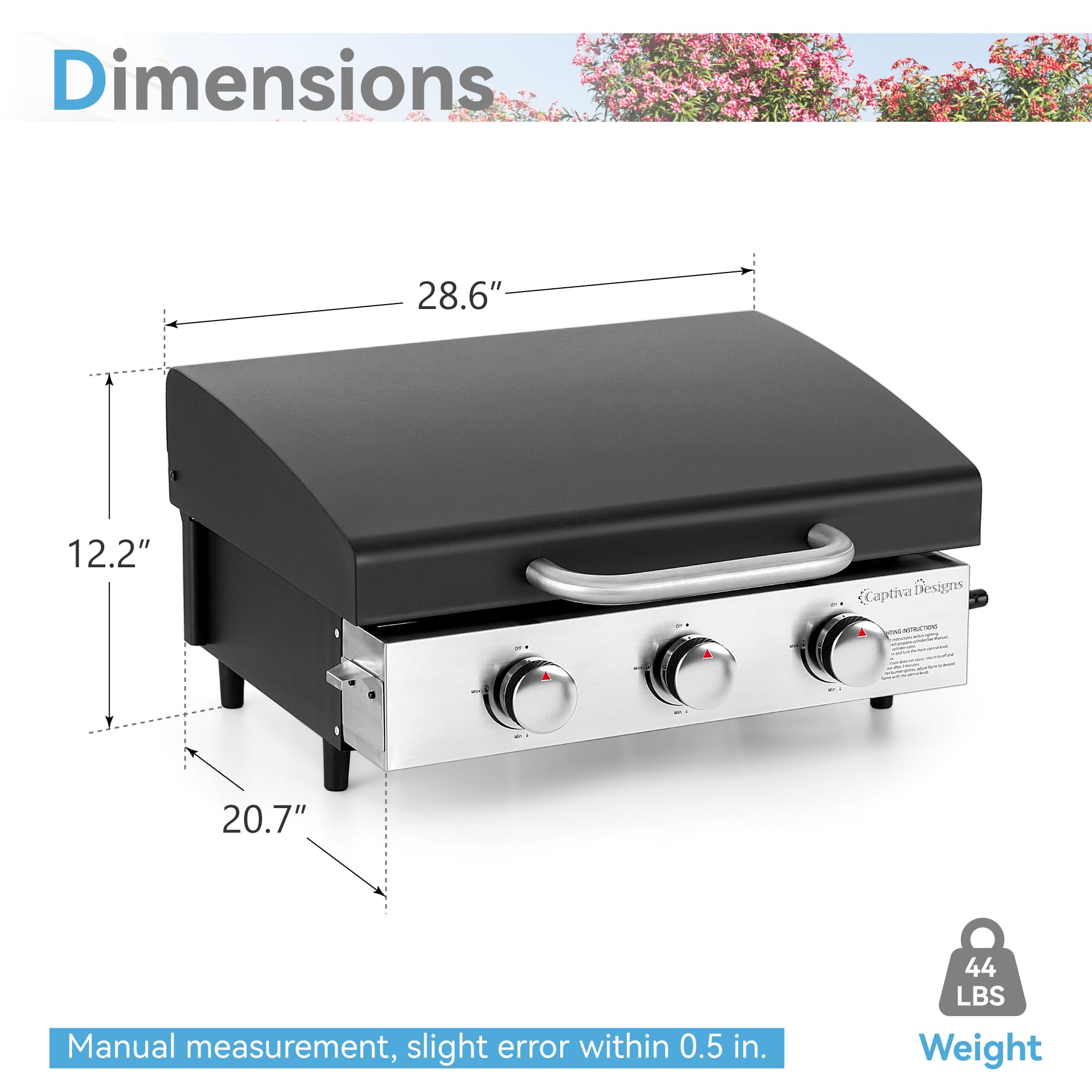 GREEN PARTY 22 Inch Portable Tabletop Griddle with Hood - Ceramic Coated Cast Iron Plate, 3 Burner Flat Top Grill for Outdoor Cooking, BBQ, Camping & Tailgating | Perfect for Backyard Parties, Picnics & RV Trips