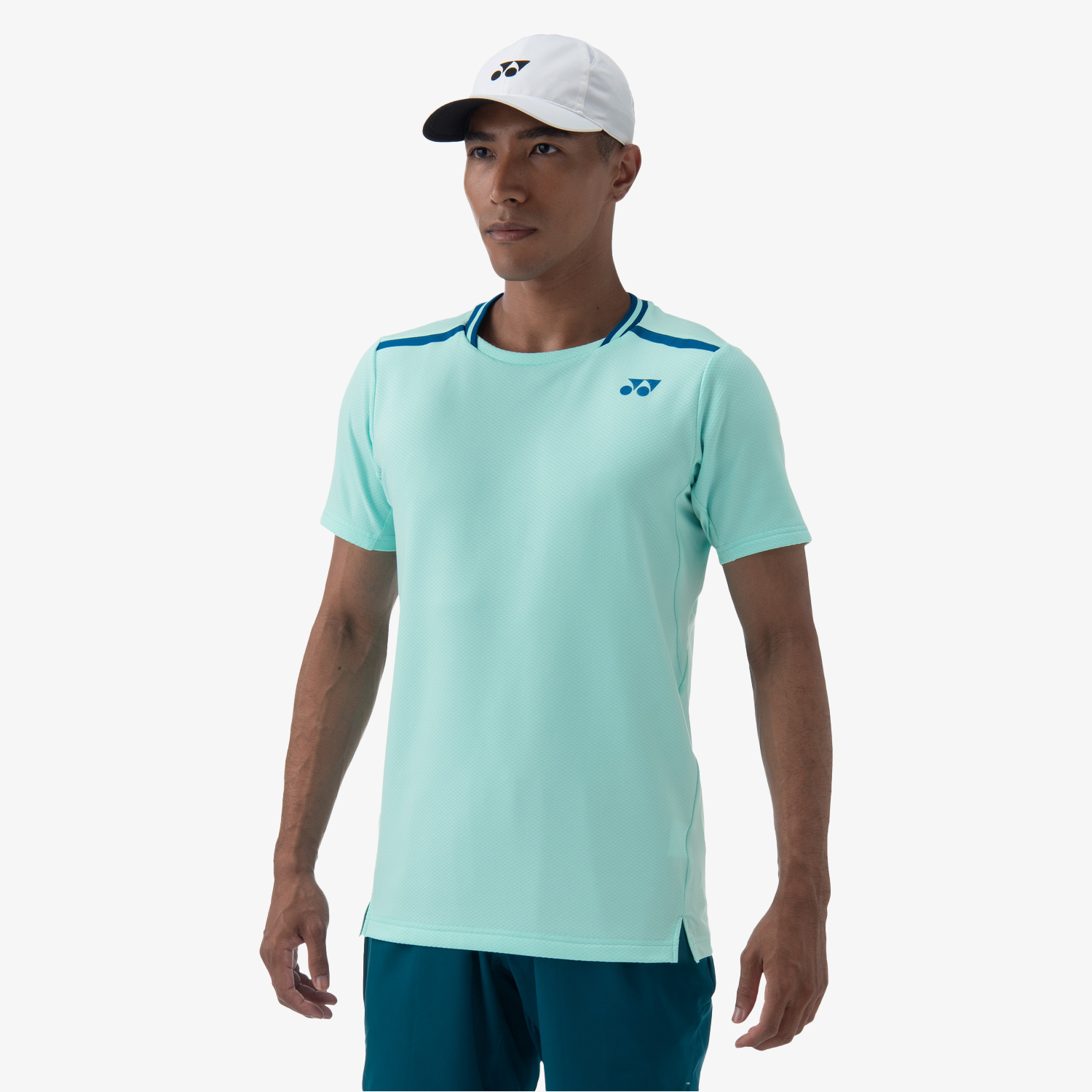 Yonex Men's Crew Neck Performance Shirt 10559 - Breathable Quick-Dry Activewear for Tennis, Golf & Casual Wear (Cyan)