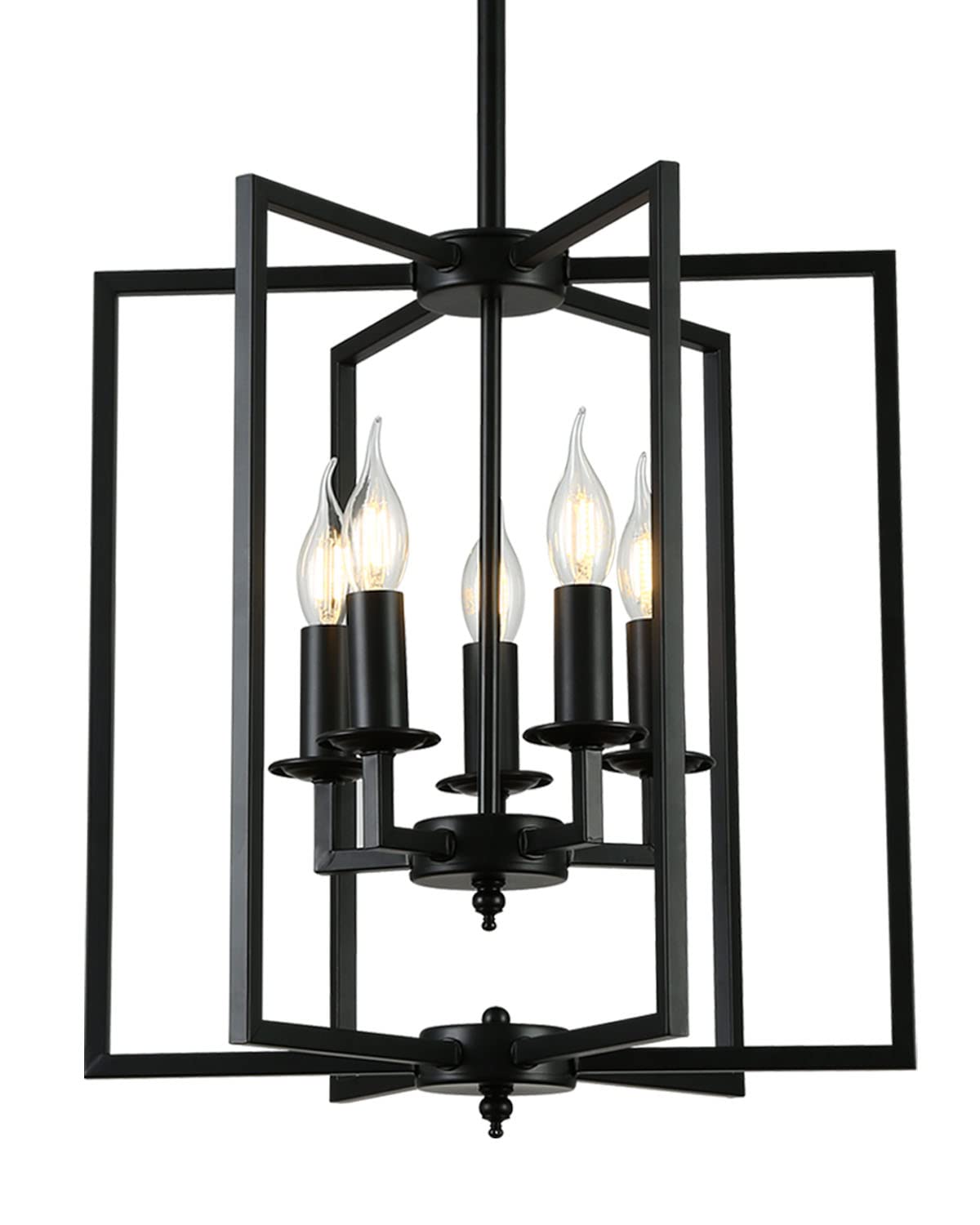Vintage Rustic Industrial Metal 5-Light Candle Chandelier - Adjustable Height E12 Pendant Light Fixture for Dining Room, Farmhouse, Kitchen Island, Bedroom & Living Room | Perfect for Cozy Home Decor, Restaurant Lighting and Vintage Style Interiors (Black)