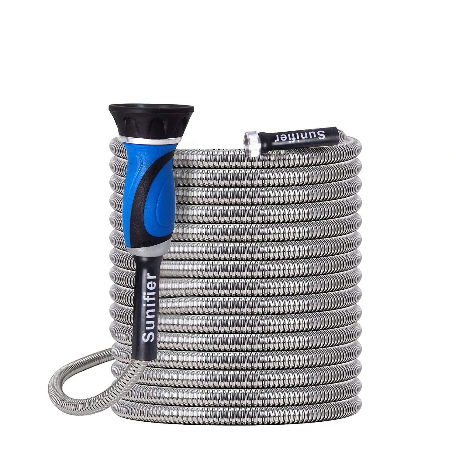 100 Ft Stainless Steel Metal Garden Hose - Heavy Duty Flexible Water Hose with High Pressure Nozzle Sprayer for Lawn, Yard & Outdoor Cleaning | Durable 100 Foot Hose for Gardening, Car Washing & Patio Use
