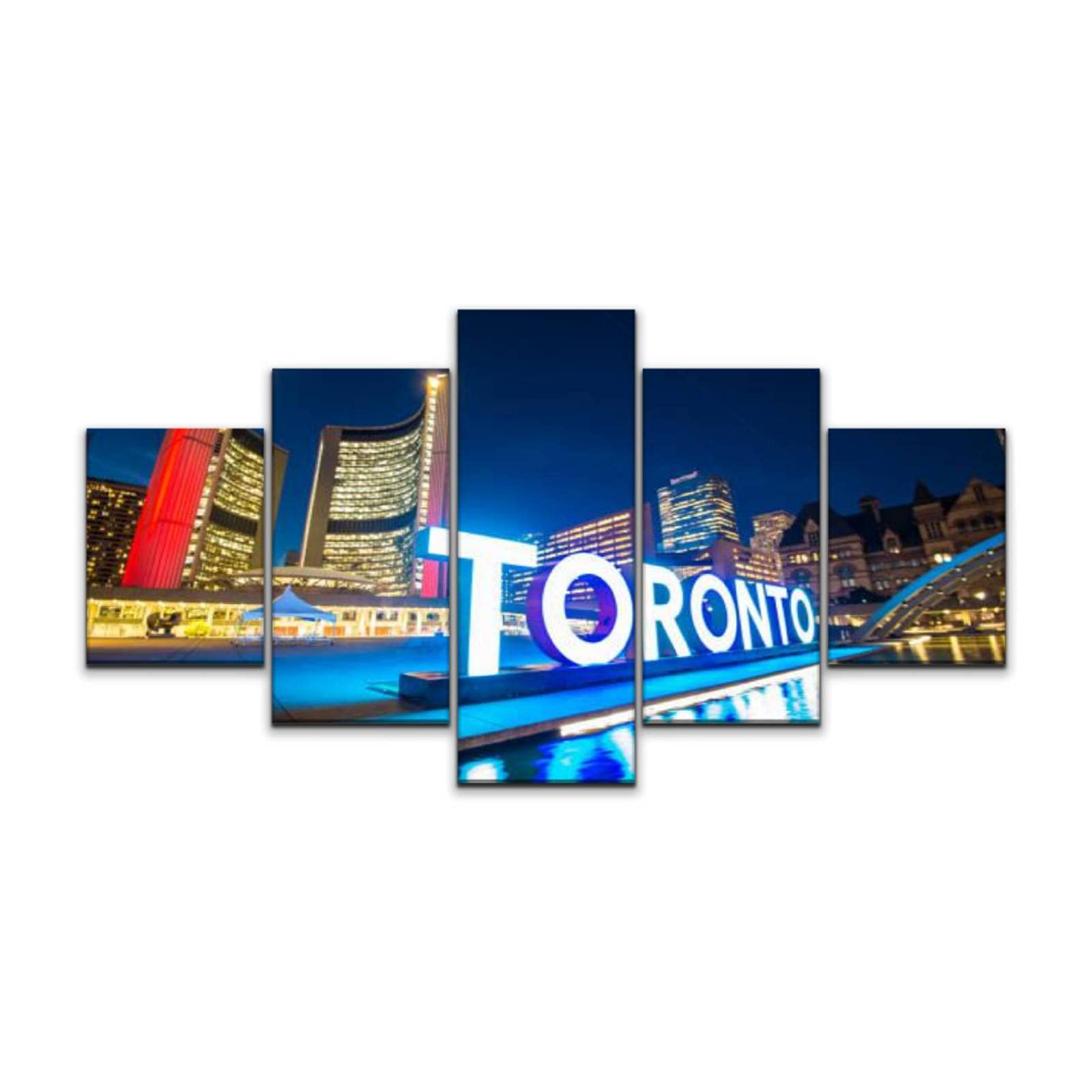Large 5-Panel Canvas Wall Art - Stretched & Framed Toronto Canada Scenery Print - 60x32 Inch Home Decor - Perfect for Living Room, Bedroom & Office Wall Decor